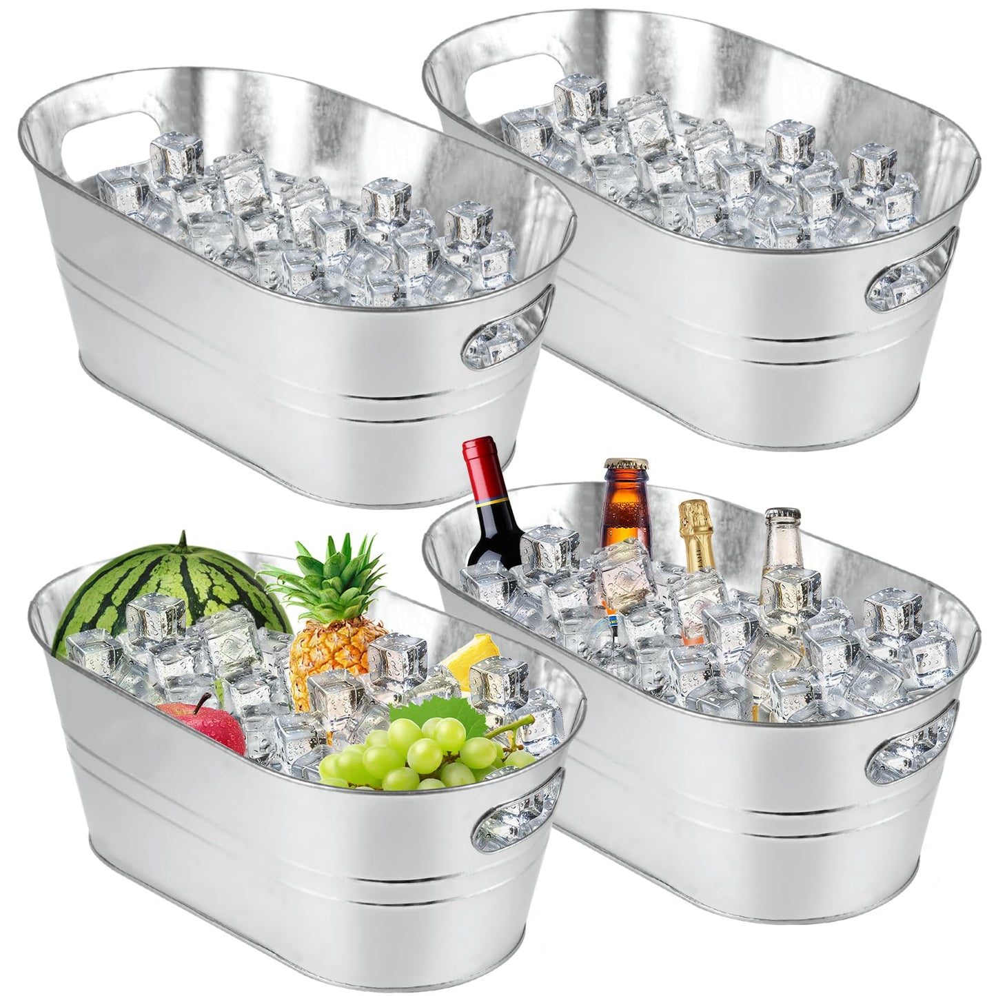 MIVIDE 4 Pack Galvanized Tub 3.3 Gallon Ice Bucket Large Metal Champagne Drink Bucket with Handles Galvanized Ice Buckets for Parties Mimosa Bar Cocktail Bar