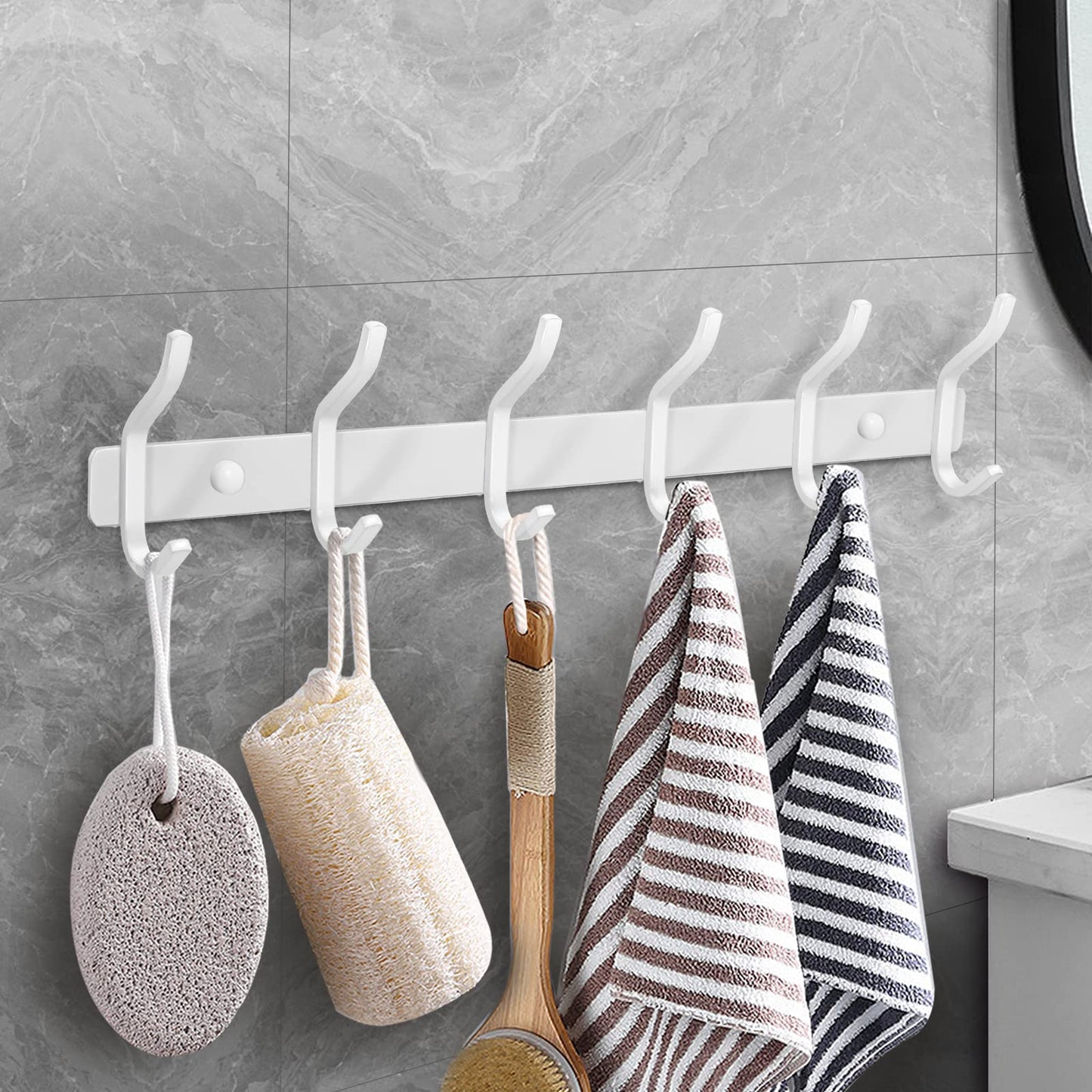 HAMUTH White Wall Hooks Heavy Duty, 23 Inch Coat Hooks Wall Mount with 8 Hooks, Wall Hooks Hangers for Entryway, Bathroom - for Hanging Backpack, Bag, Coat, Purse, Hat, Towel, Clothes