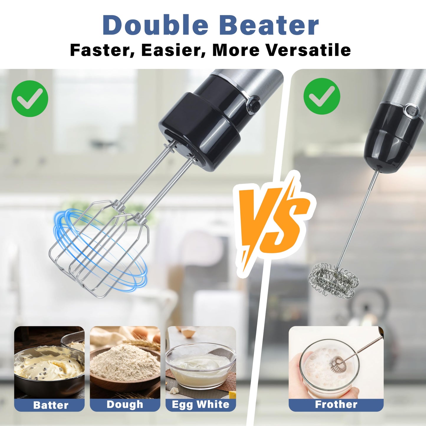 REVOTRA Immersion Blender Handheld, 6 in 1 Hand Blender, 12 Speed Stainless Steel Immersion Blender, Whisk, Chopper, Beaker, Beaters, Milk Frother