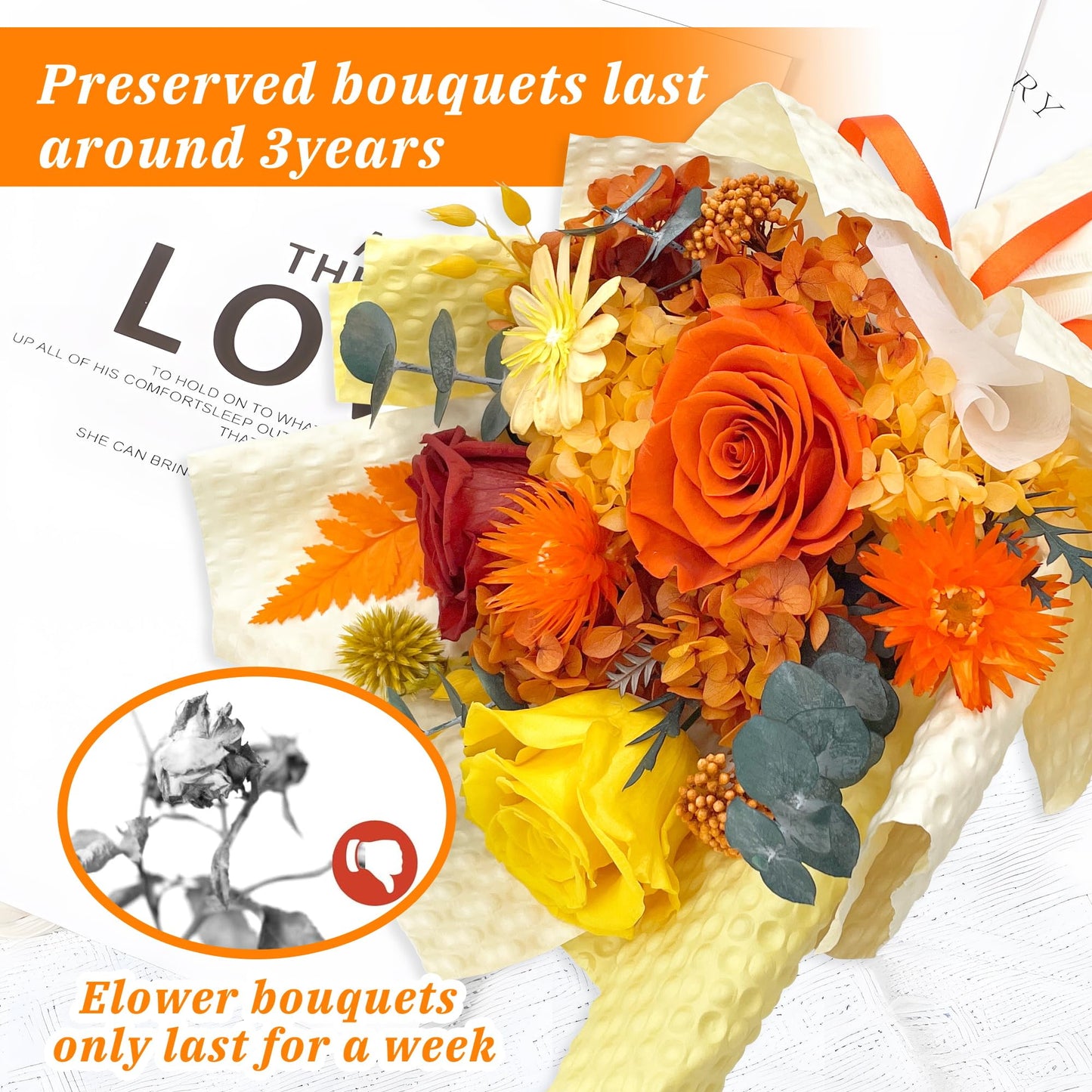 QOEAZY Mothers Day Gifts, Flowers for Delivery, Preserved Flowers Bouquet, Birthday Gifts for Women Mom Grandma Wife Girlfriend Her