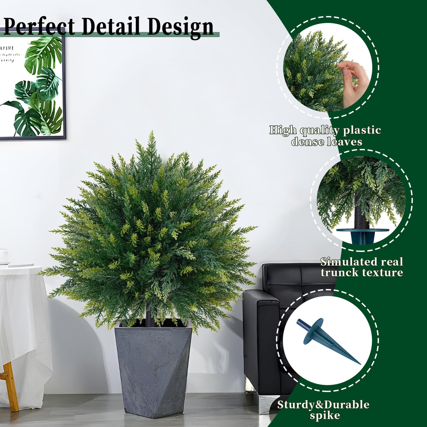 EverNature 2 Pack Artificial Cedar Topiary Trees with Ground Spike, Fake Pine Shrubs Bushes, UV Resistant Faux Evergreen Cypress Tree Plants for Indoor Outdoor Planters Front Porch