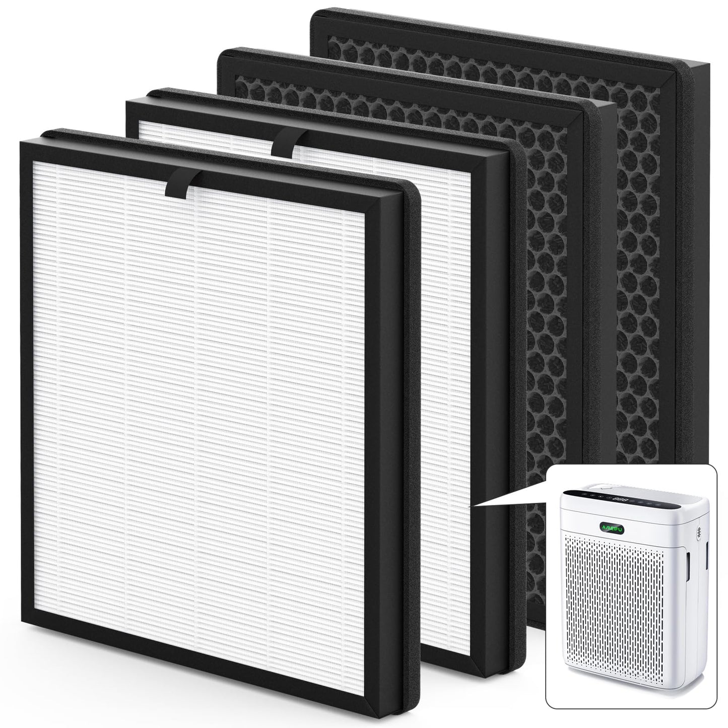 4 Pack F1 Replacement Filter Compatible with AMEIFU F1 Air Purifier, Double-Sided Filters for Home Large Room Up to 2200 Sq Ft, H13 True HEPA and Activated Carbon Filter