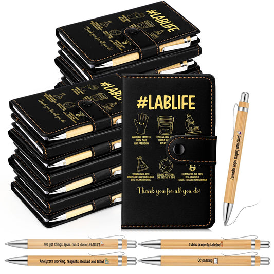 TaoBary 20 Sets Medical Lab Week 2026 Thank You Gift Bulk Black A6 Leather Notebook Journal with Bamboo Pens for Laboratory Tech Professionals Scientists Chemistry Office Supplies (Lab Stylish)