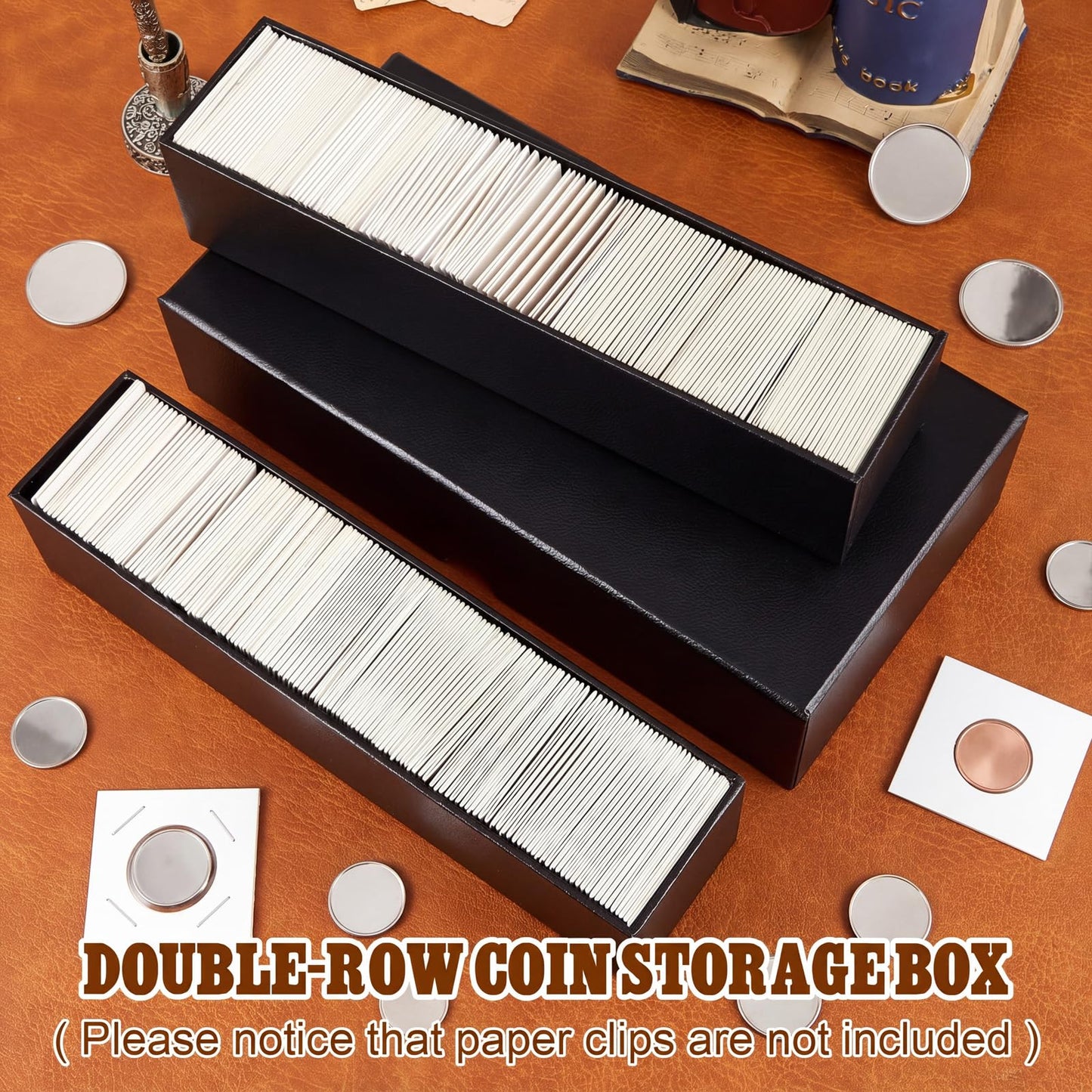 Henoyso 6 Pcs 2 x 2 Inch Double Row Coin Storage Box Coin Holders for Collectors Storage Supplies Collecting Cases, About Half Box Cases (Black)