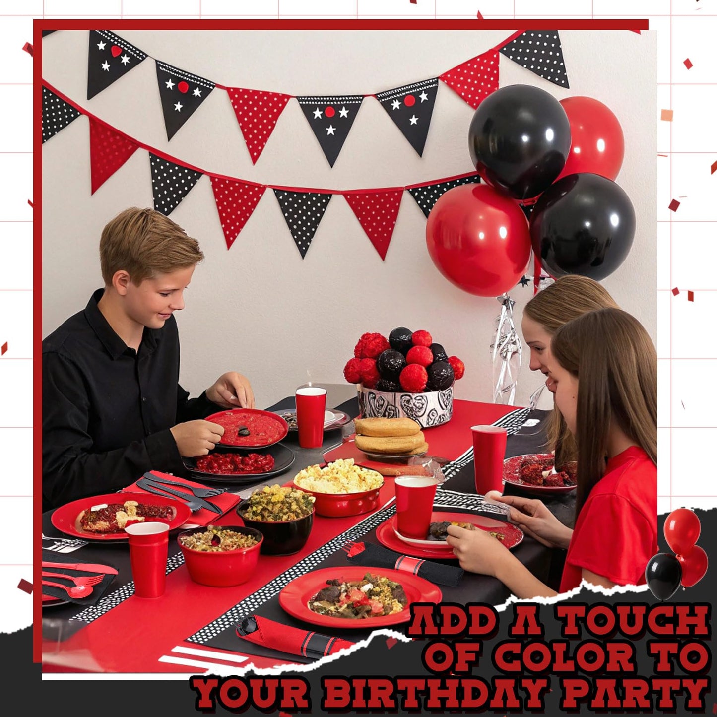 Lasnten 200pcs Pre-rolled Red and Black Plastic Silverware Set for 50 Guest Disposable Plastic Cutlery Set with Napkins for 2026 Graduation Red and Black Birthday Party Retirement Party Supplies