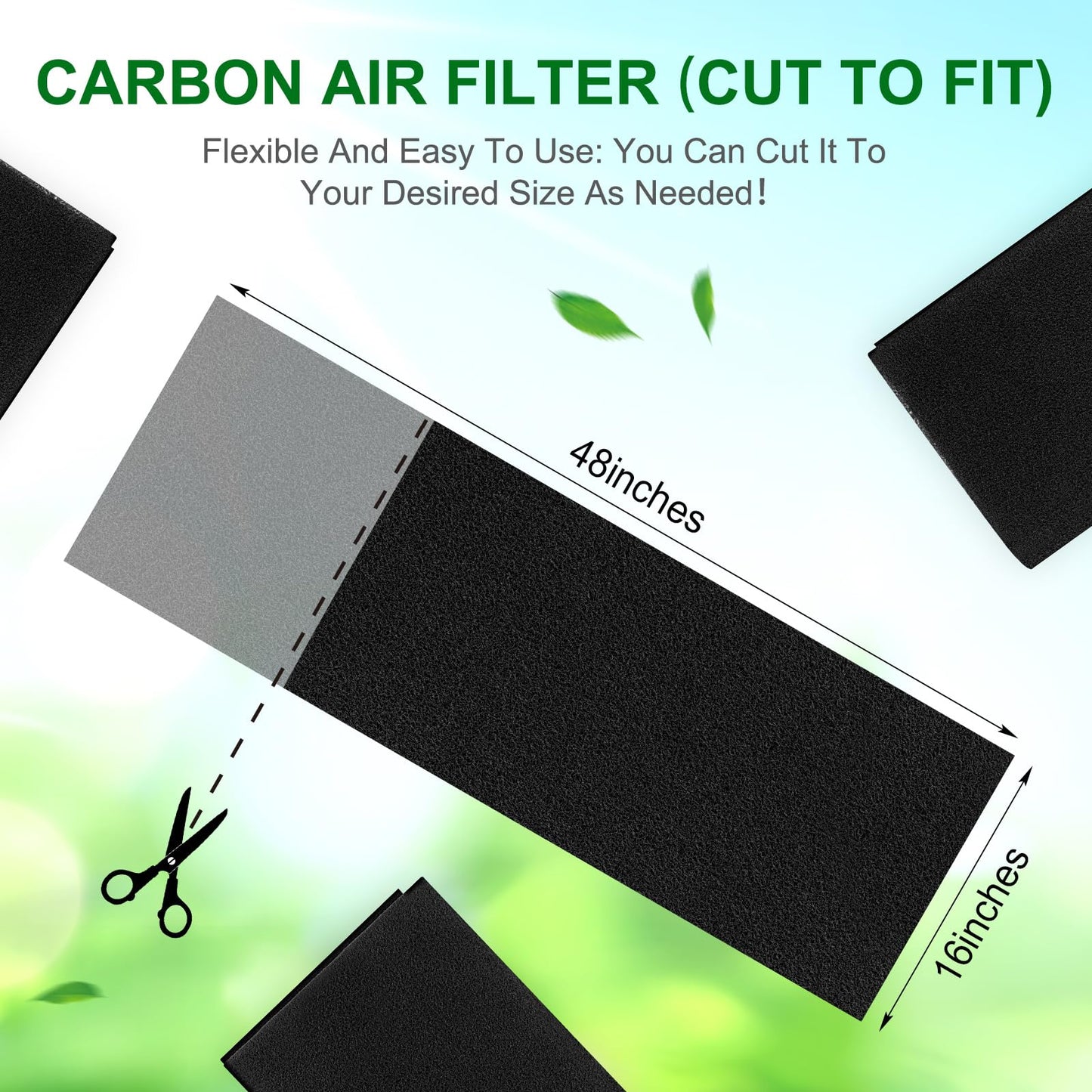 Threlaco 8 Pcs Activated Carbon Filter Cut-to-fit Carbon Filter Sheet for Air Charcoal Filters 16 x 48" Air Filters Replacement VOC Parts Accessories
