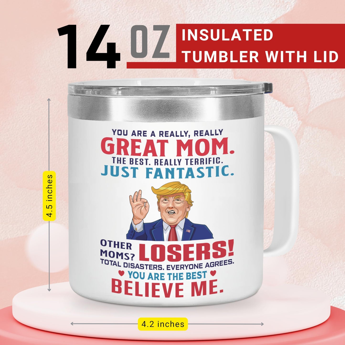 CHUSUKASU Gifts for Mom, Funny Birthday Present from Daughter Son, You Are A Really Great Mom Mug Tumbler 14Oz - Insulated Coffee Cup with Lid and Gift Box