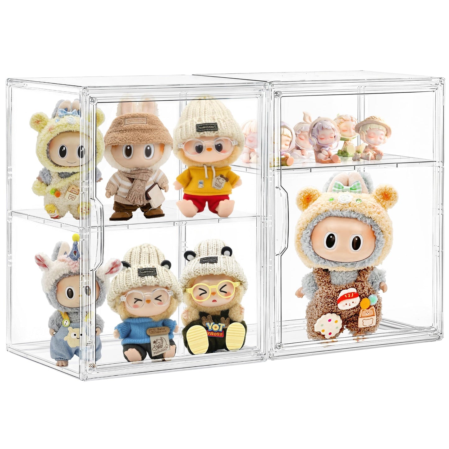 Attelite Acrylic Display Case for Collectibles, Clear Storage Bin with 3 Adjustable Layers, Stackable Storage Box with Magnetic Door for Figures, Home Office,Large,2 Tier Clear Storage Bin,2Pack
