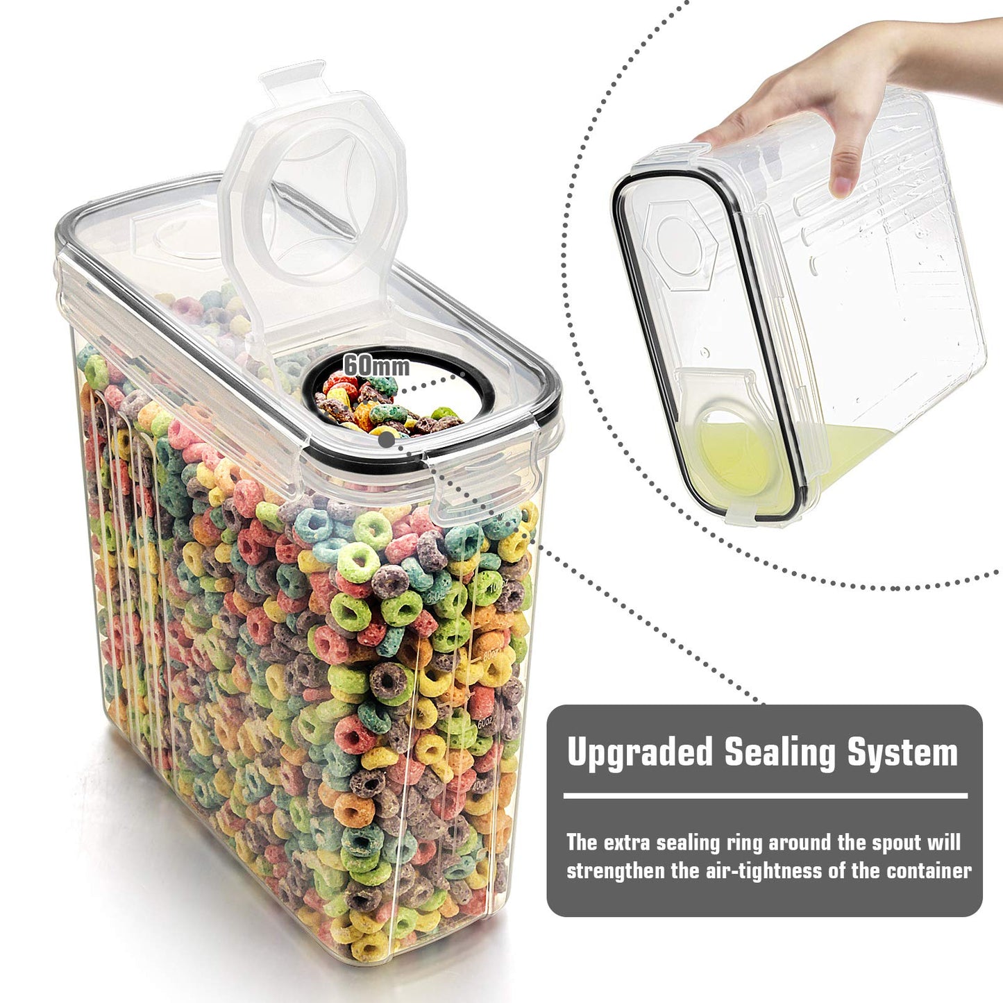 Wildone Cereal Storage Containers Set, Large BPA Free Plastic Airtight Food Storage Containers 4L for Flour, Sugar, 6 Piece Set Cereal Dispensers with 20 Labels & Marker, Black