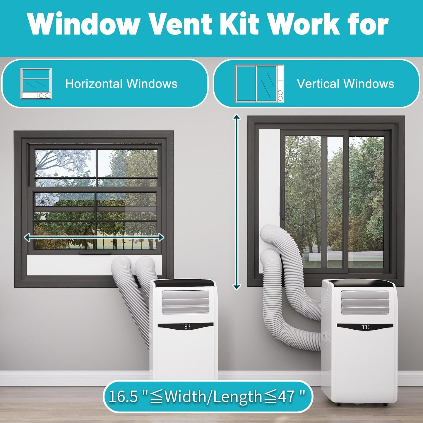 Chiligent Dual Hose Portable Air Conditioner Window Kit, 5.9" Diameter Portable AC Window Vent Kit with Foam Seal Strip, Adjustable Window Seal Plates for Vertical & Horizontal Windows, White