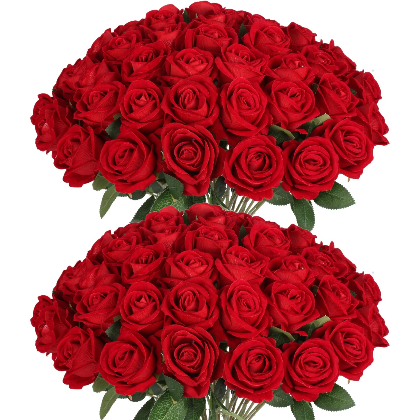 Jefuzh 50 PCS Fake Red Roses, Artificial Red Flowers Bulk Realistic Silk Faux Rose with Stems for Wedding Decoration Anniversary Bridal Bouquet DIY Floral Arrangement Romantic Home Decor Gifts