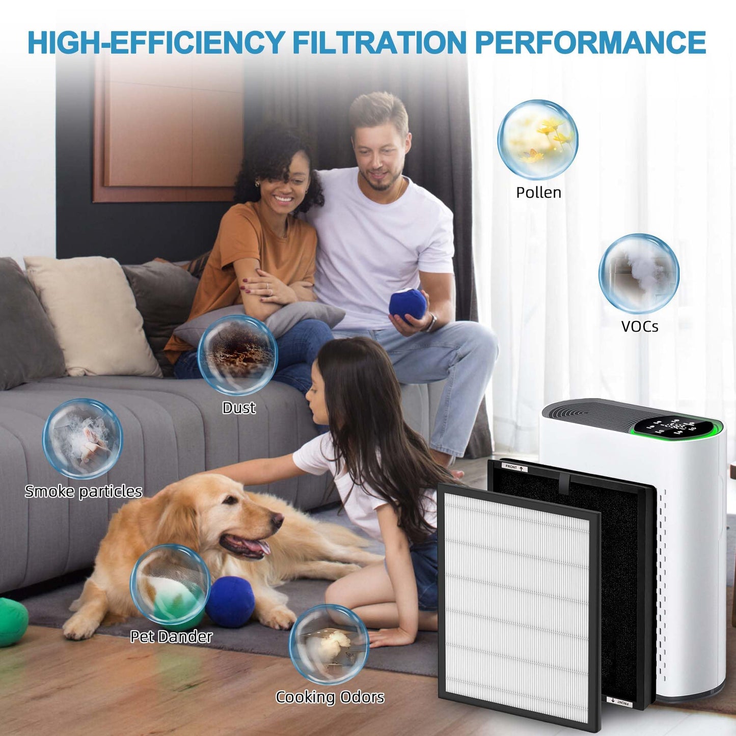 4 Pack HAP602 Replacement Filter for ECOSELF HAP602/HAP602WF Air Purifier, 3-IN-1 Filter Replacement, High-Efficient & Activated Carbon Filter for Home