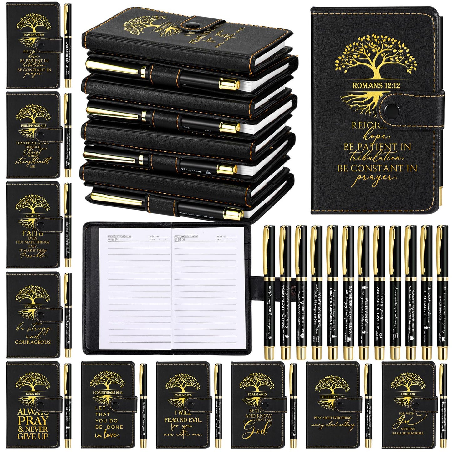 Spakon 20 Sets Fathers Day Christian Gifts Bulk for Church Men Women Religious Leather Notebook Prayer Journal with Pen Bible Study Group Scripture Teacher Dad Husband (English Tree of Life,Black)