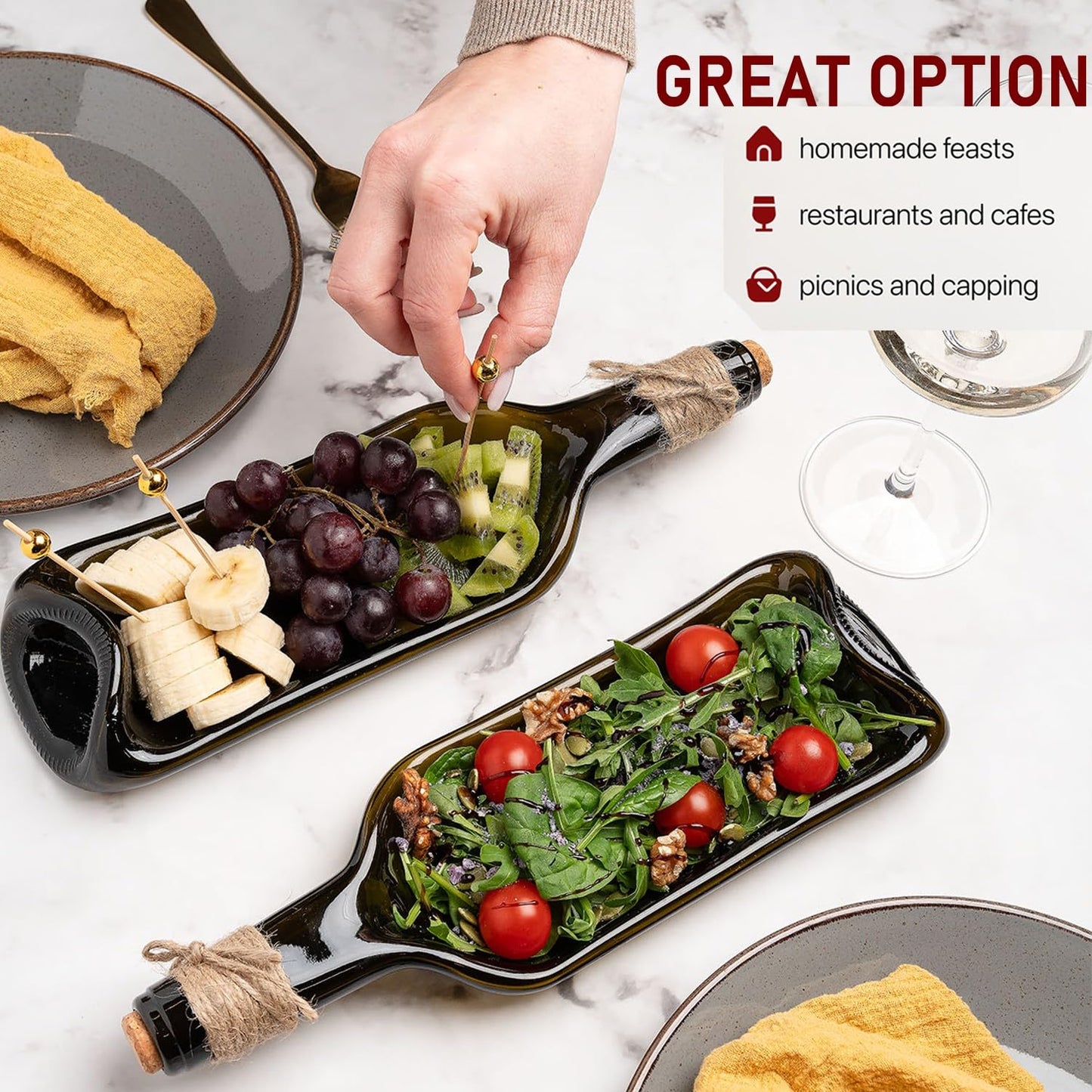 Melted Wine Bottle Serving Boards - Decorative Rectangle Serving Trays for Home Decor - Small Cheese Platter Serving Board - Unique Cheese and Cracker Tray for Dinner Party (2)