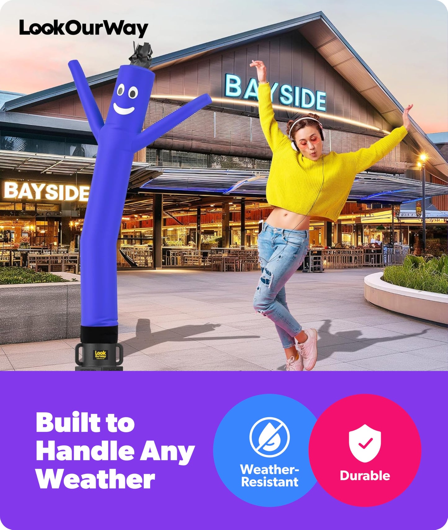 LookOurWay Air Dancers Wacky Waving Inflatable Tube Man Attachment - 6 Feet Tall Advertising Air Dancer Waving Man Inflatable Tube Guy - Blower Not Included - Blue
