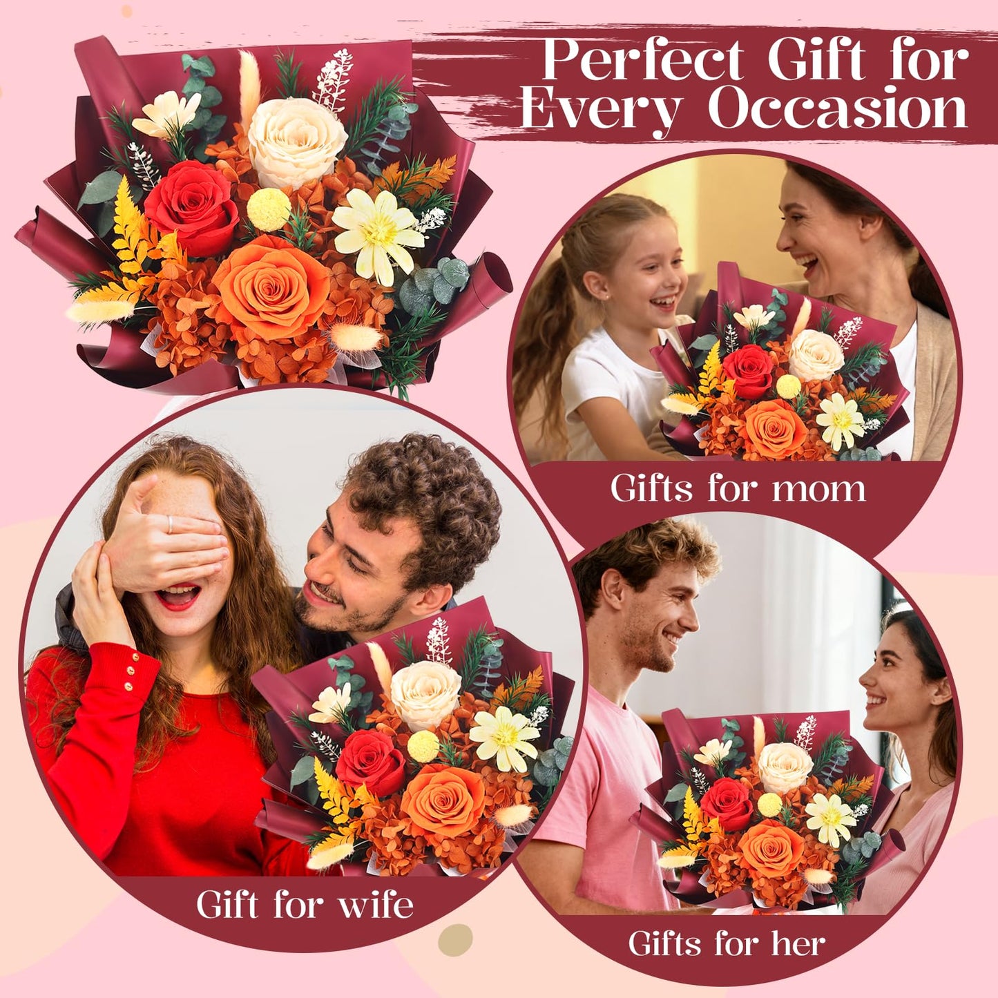 Preserved Flowers for Delivery, Orange Flowers Fresh Bouquet with Gift Box, Forever Eternal Rose Gifts for Women Mom Wife on Christmas, Valentines Day, Mother's Day, Birthday