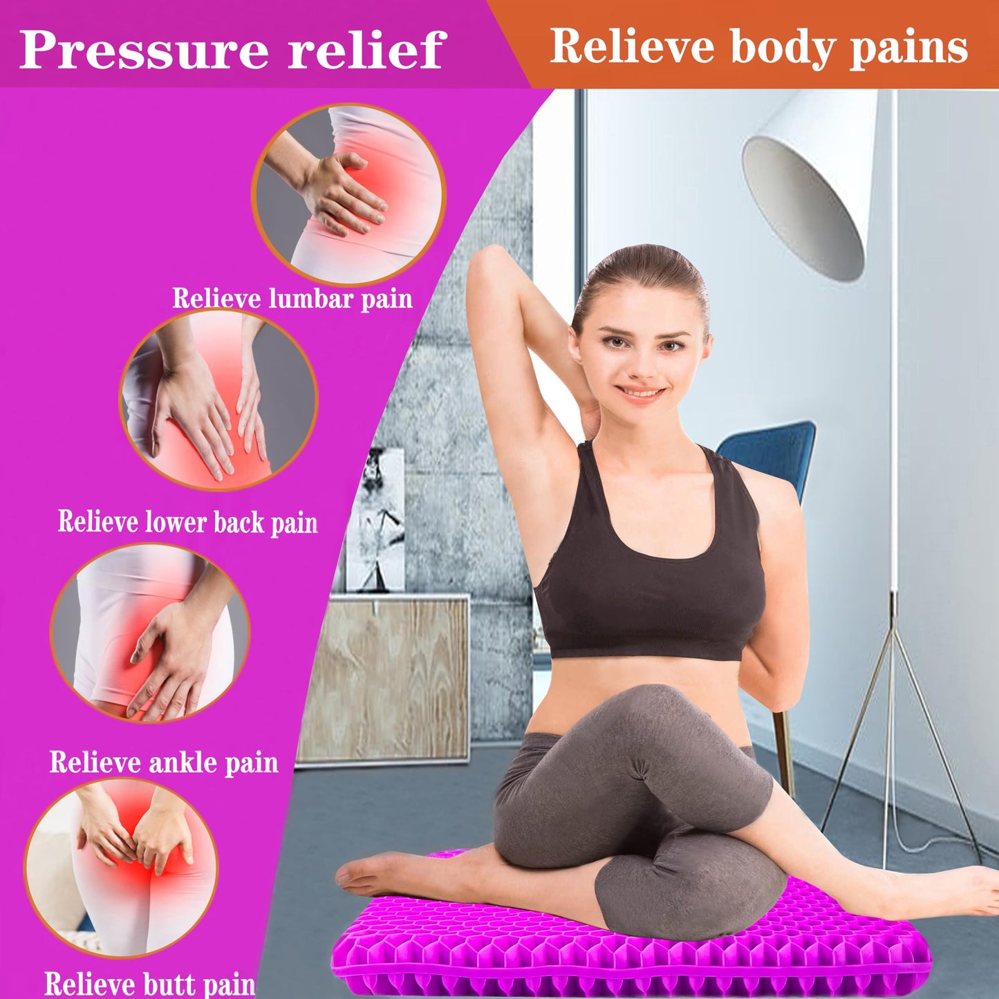 Plus Size Gel Seat Cushion for Long Sitting, Extra Large and Thick, Seat Cushion for Back, Hip, Sciatica, Tailbone Pain Relief, Used for Office, Wheelchair, Car, Recliner, Stadium, Kayka.(Rose red)