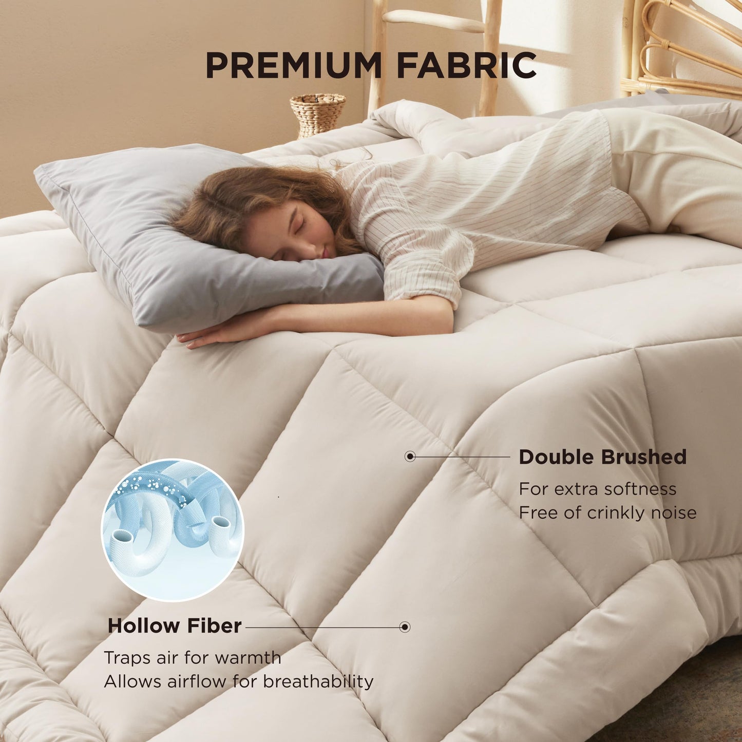 Bedsure Comforter Duvet Insert - Quilted Comforters Queen Plus Size, All Season Duvet, GentleSoft Down Alternative Bedding Blanket, with 8 Tabs, Gifts for Women/Men,Linen,Queen Plus 90 x 90 Inches