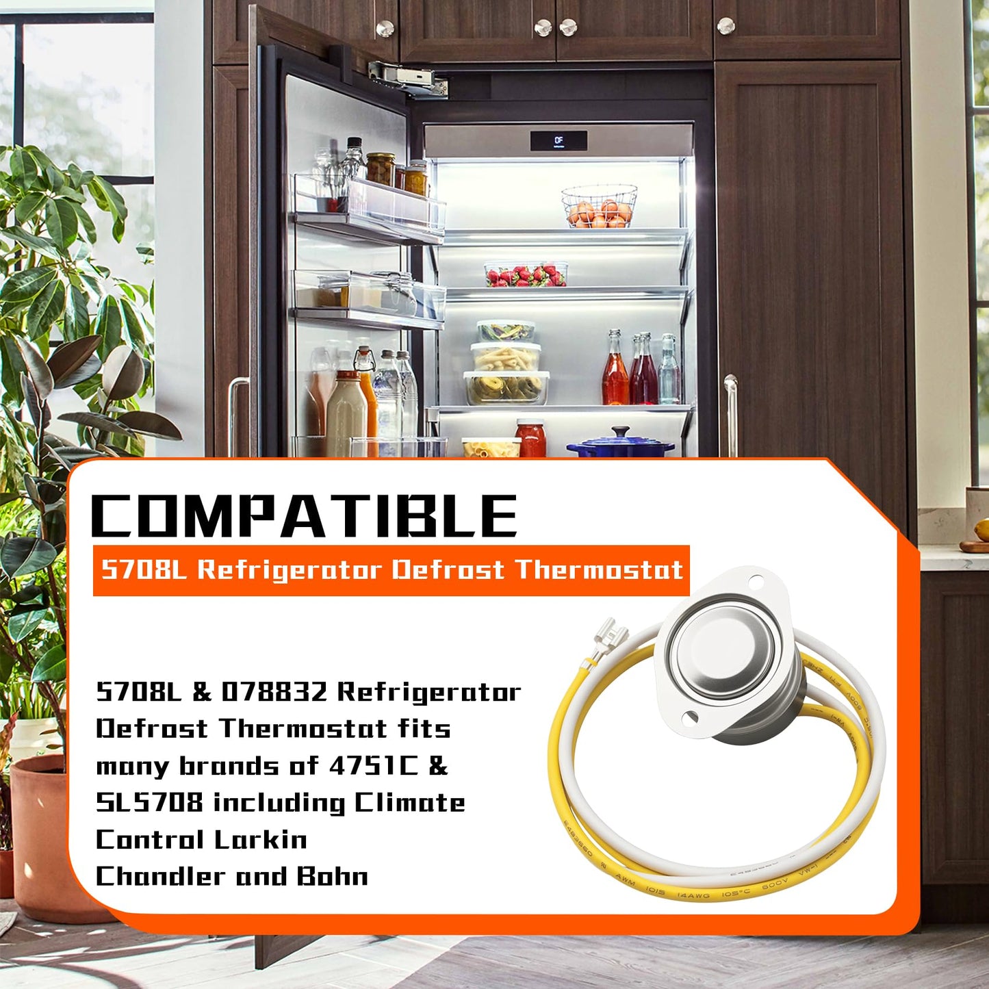 5708L 2-Wire Defrost Termination Switch 75°F–40°F for Bohn, Heatcraft, Norlake, and for Chandler, Larkin & Climate Control Refrigeration Systems – Defrost Thermostat Replaces 4752C, 078832