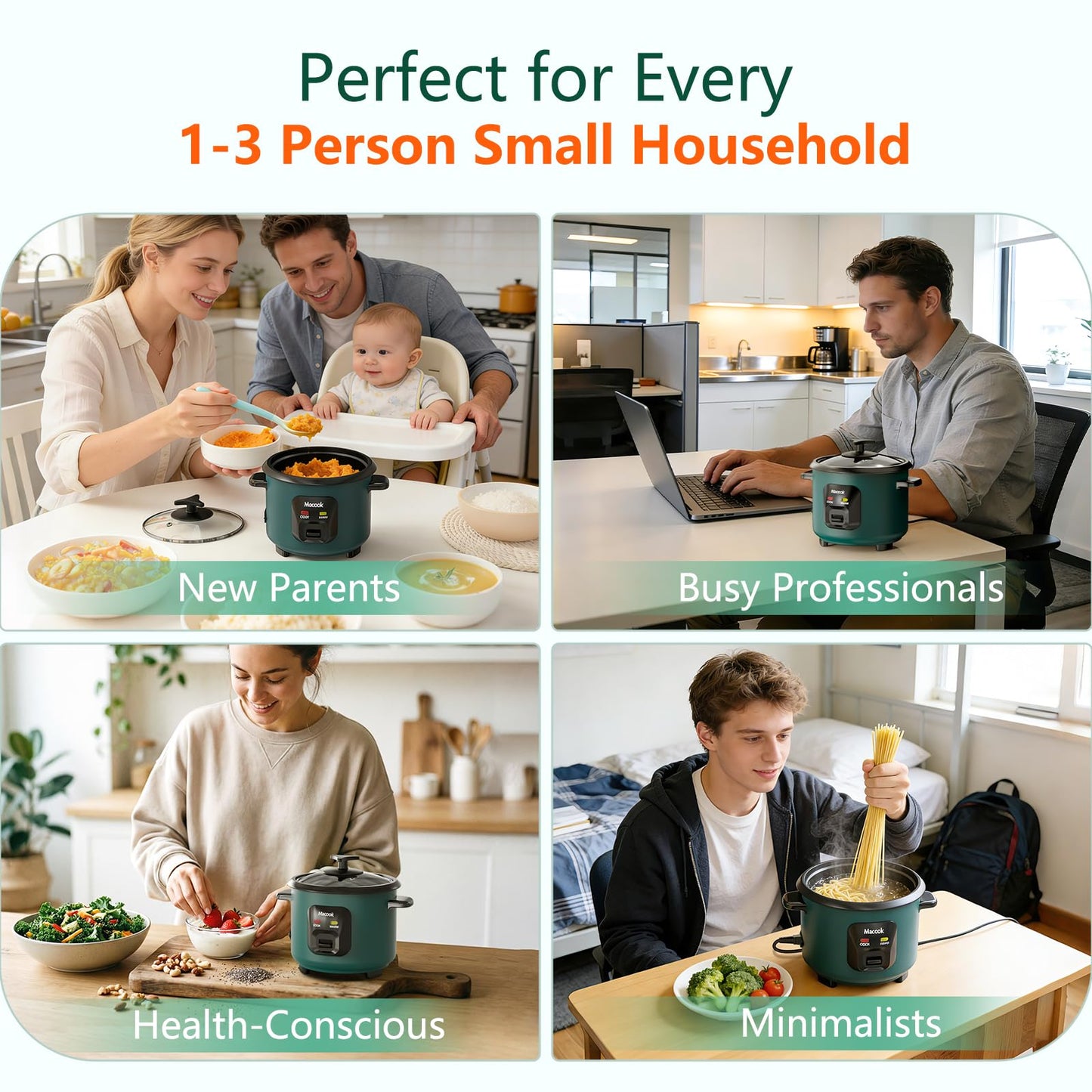 Macook Mini Rice Cooker | 6-Cup (0.6L) Small Rice Maker | One-Button Operation | Non-Stick Inner Pot | Automatic Keep Warm & Overheat-Proof | for 1-6 People, Students & Small Families (Green)