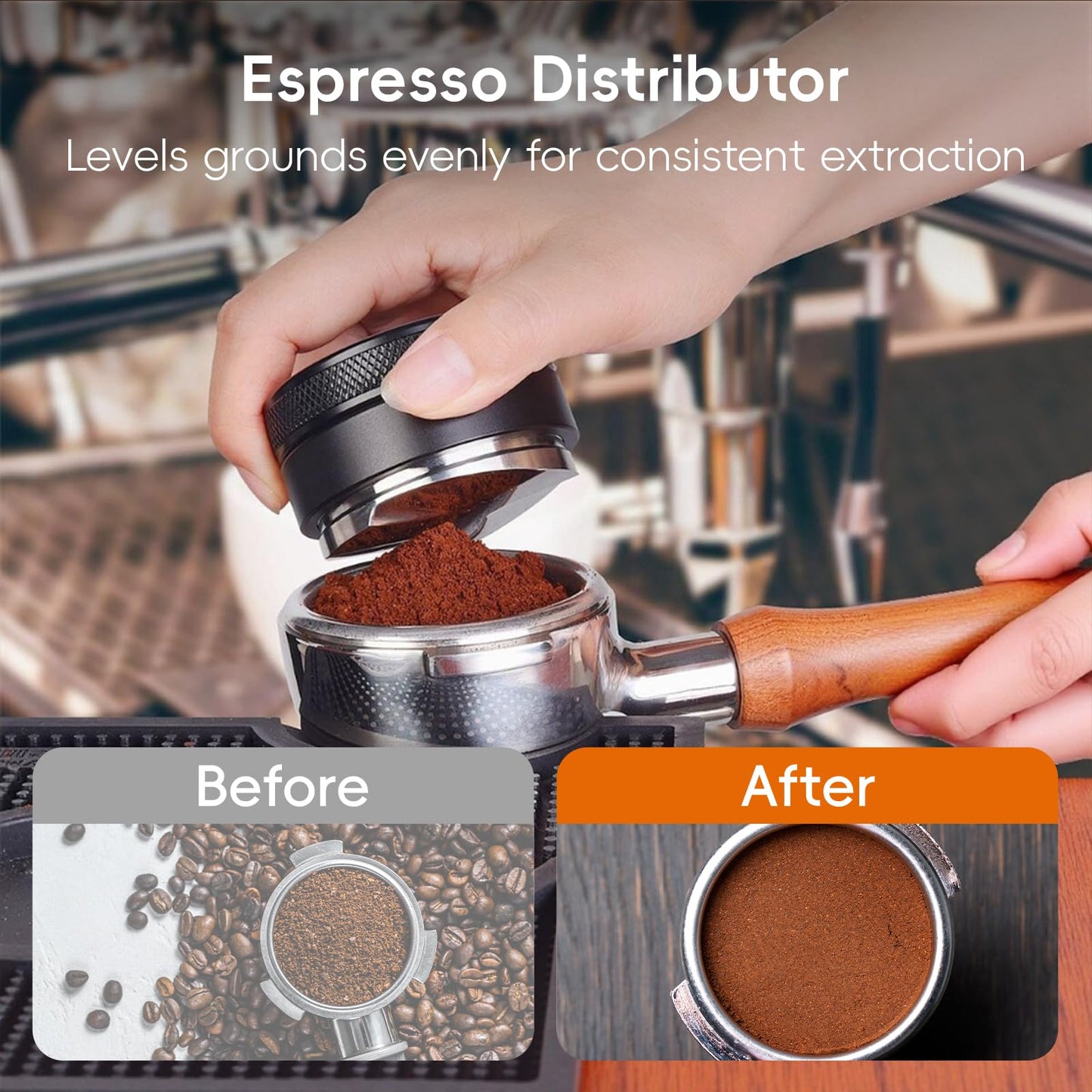 7 Pcs 51mm Espresso Tamper Tools Accessories Kit for Coffee WDT Tool Accessories Set Coffee Tamper Set with Wood Espresso Tamping Station Distributor Dosing Funnel Stirrer Brush Puck Screen -51mm