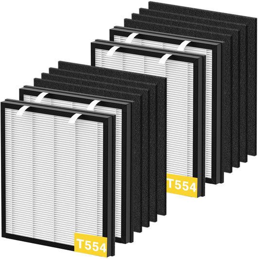 4 Pack T554 Replacement Filter Compatible with Trucozie T554 Air Purifier, 3-in-1 Filtration System Replacement Filters with Activated Carbon for Home Room, 4 HEPA Filter and 8 Washable Pre-Filters