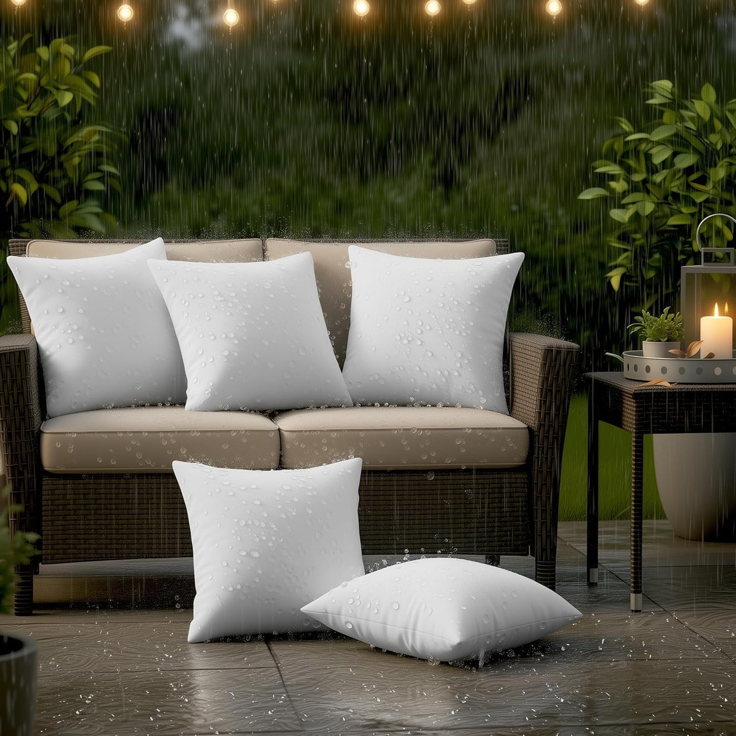 Utopia Bedding Outdoor Pillow Inserts 24 x 24 Inches (Pack of 2, White), Water Resistant Garden Throw Pillows for Patio and Porch Furniture
