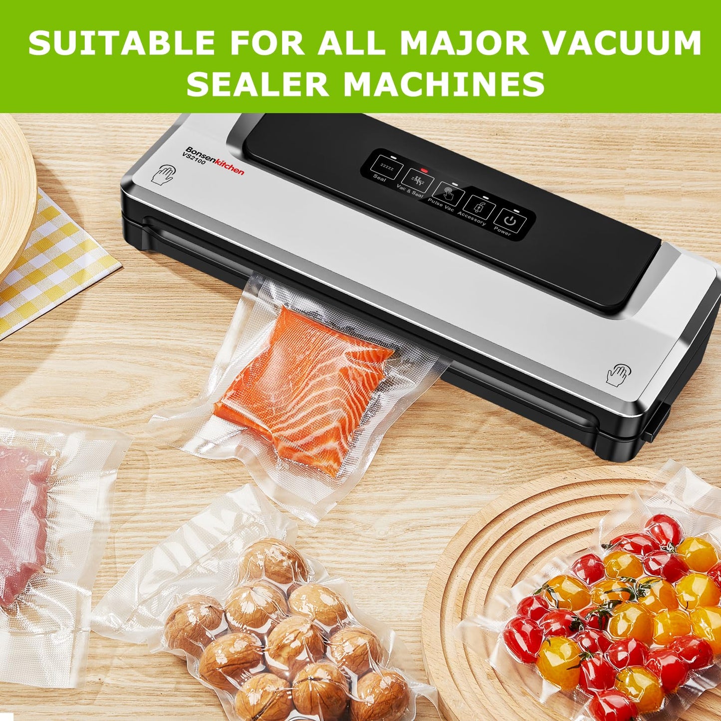 Bonsenkitchen Vacuum Sealer Bags,400 Quart 8" x 12" Precut Food Sealer Bags, Commercial Grade, BPA Free, Heavy Duty, Customized Size Vacuum Bags for Vac Storage, Meal Prep or Sous Vide Cooking, VB14