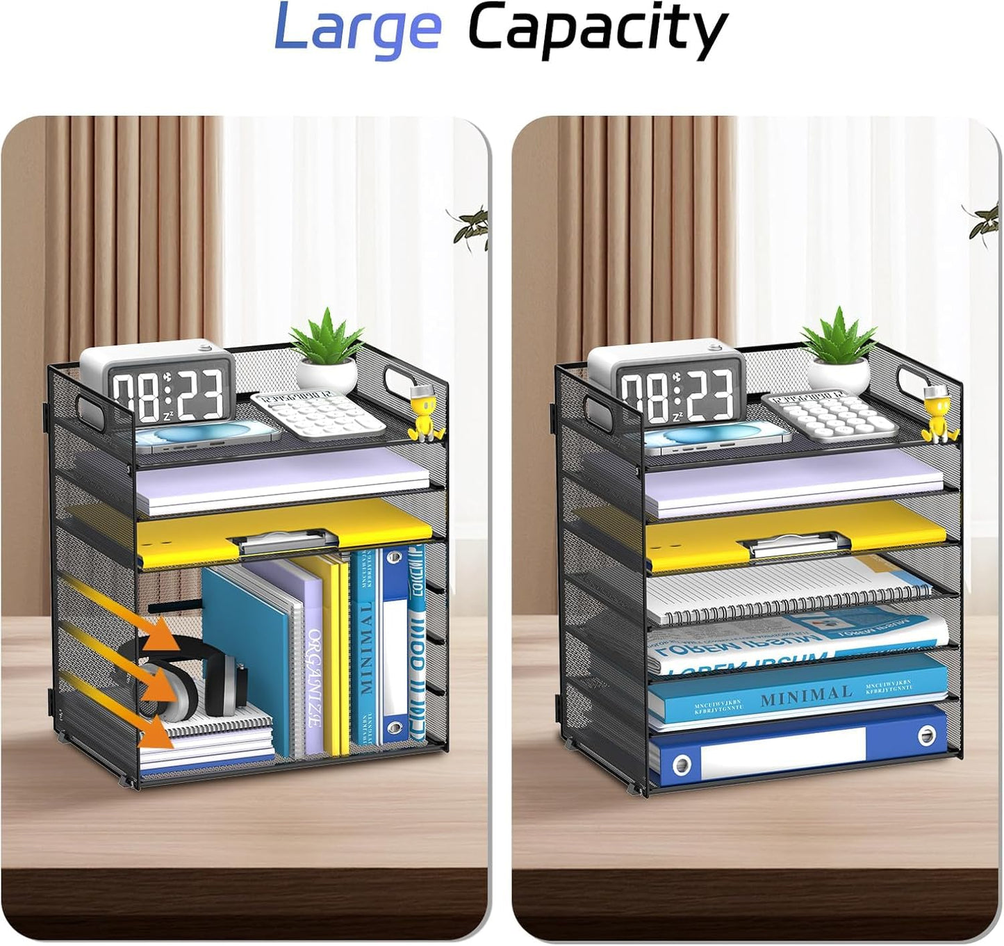 ReePlan 2 Pack 7 Tier Paper Organizer - Mesh Desktop File Holder with Handles for Office School Desk, Black