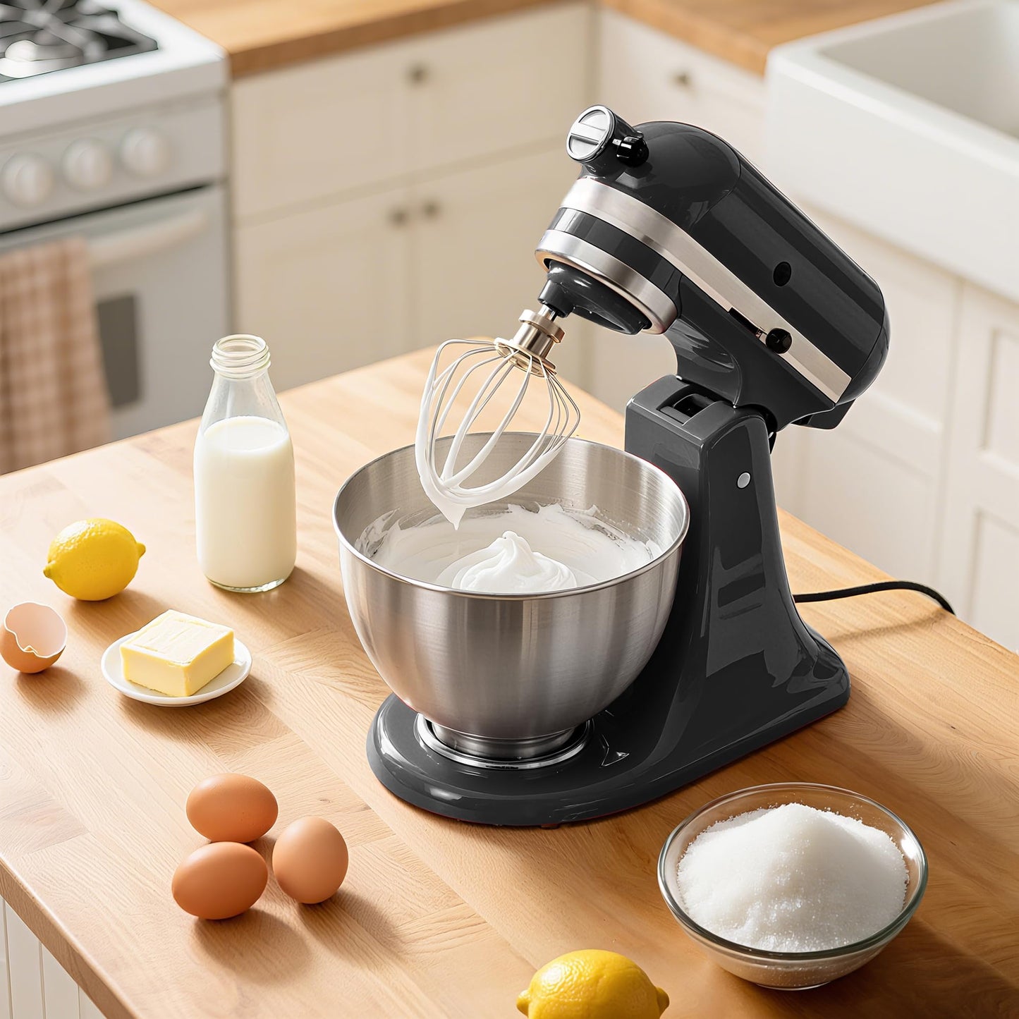 3 Pack Stainless Steel Mixer Attachments Set for KitchenAid 4.5-5 Quart Tilt-Head Stand Mixers, Replacement Parts Kit with K45DH Dough Hook, K45B Coated Flat Beater, K45WW Wire Whip, Dishwasher Safe