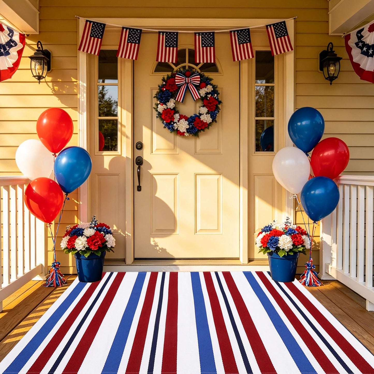 Bottalive USA 250th Anniversary Patriotic Doormat, 3' x 5' Red White and Blue Striped Outdoor Rug, Washable Farmhouse Front Porch Welcome Mat for Memorial Day, 4th of July, and Independence Day Decor