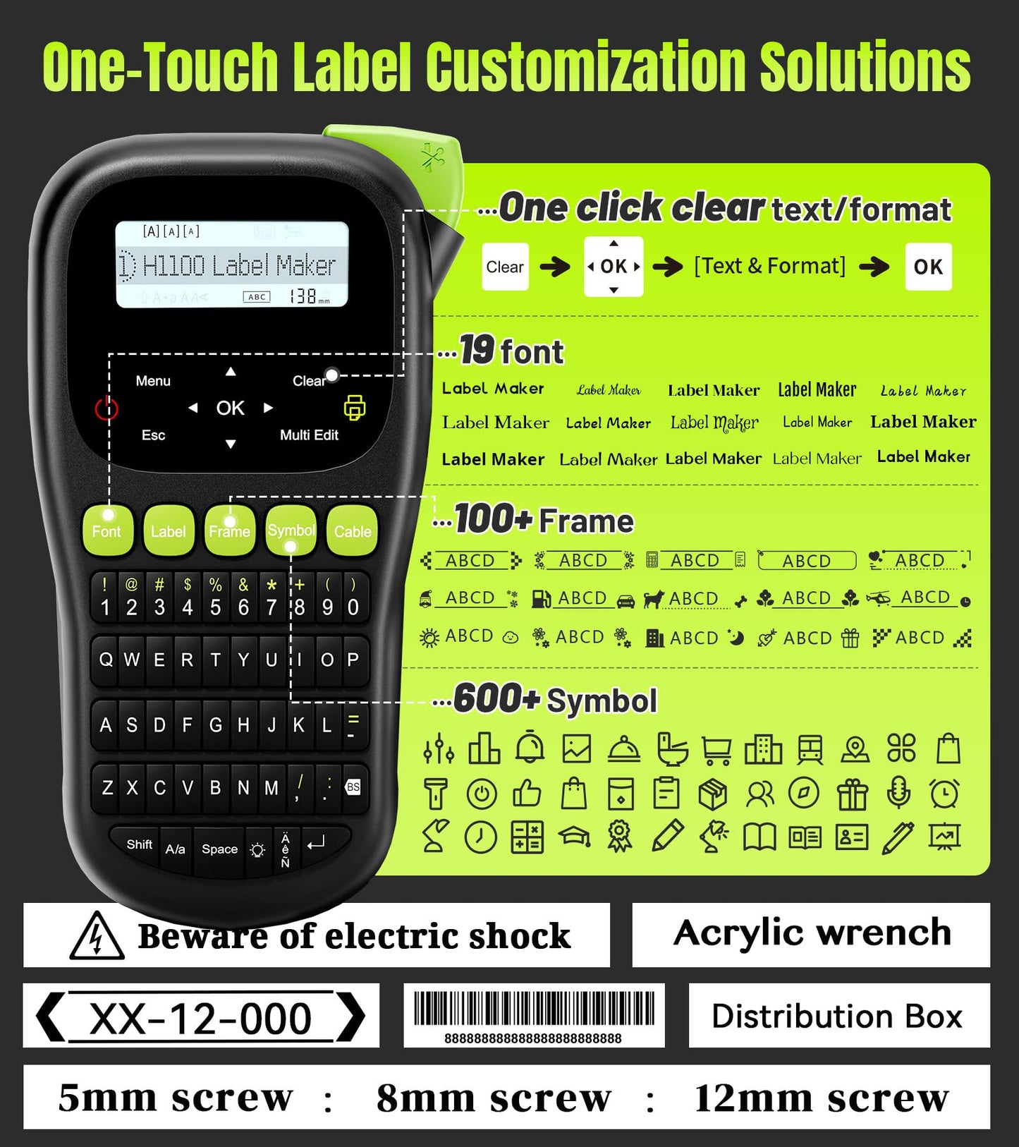 VolenGo Label Maker Machine with 4 Tapes, Wire Label Maker Waterproof-Labels, Laminated Handheld Label Printer, Backlit & Portable & 3 Cable Modes, H1100 Labeler for Industrial Office Organization