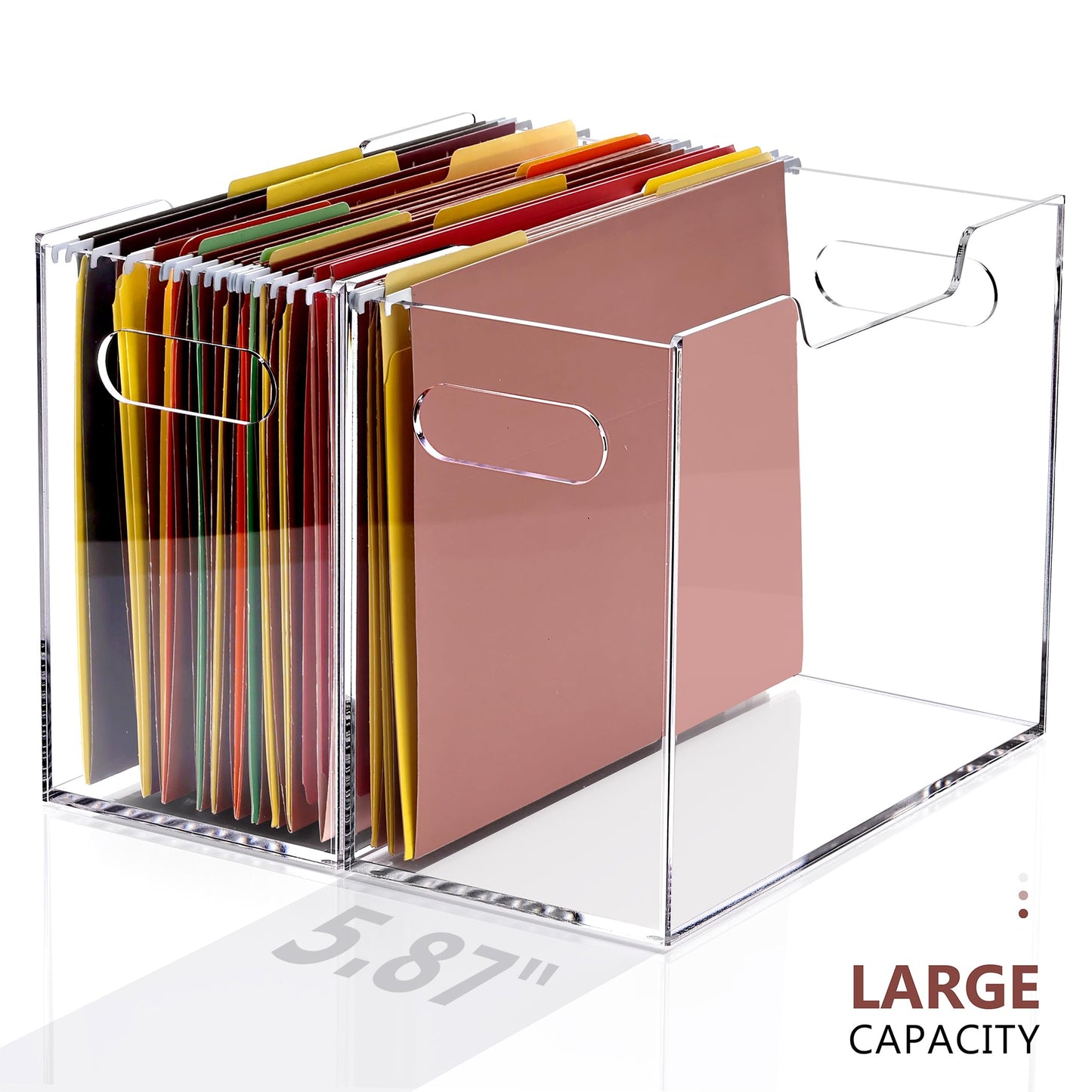 DINGHUO Hanging File Organizer, Acrylic File Holder with Handles, No Assembly Required, Clear File Crate Storage Box for Desk Office, Fits Standard Letter Size 8.5"x11" Folders