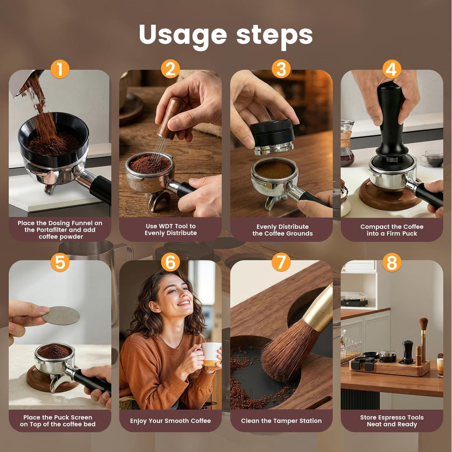 28-Piece 51mm Espresso Accessories Kit, Espresso Machine Tools with Wood Tamping Station, Tamper, Distributor, WDT Tool, Dosing Funnel, Milk Frothing Pitcher & Latte Art Set