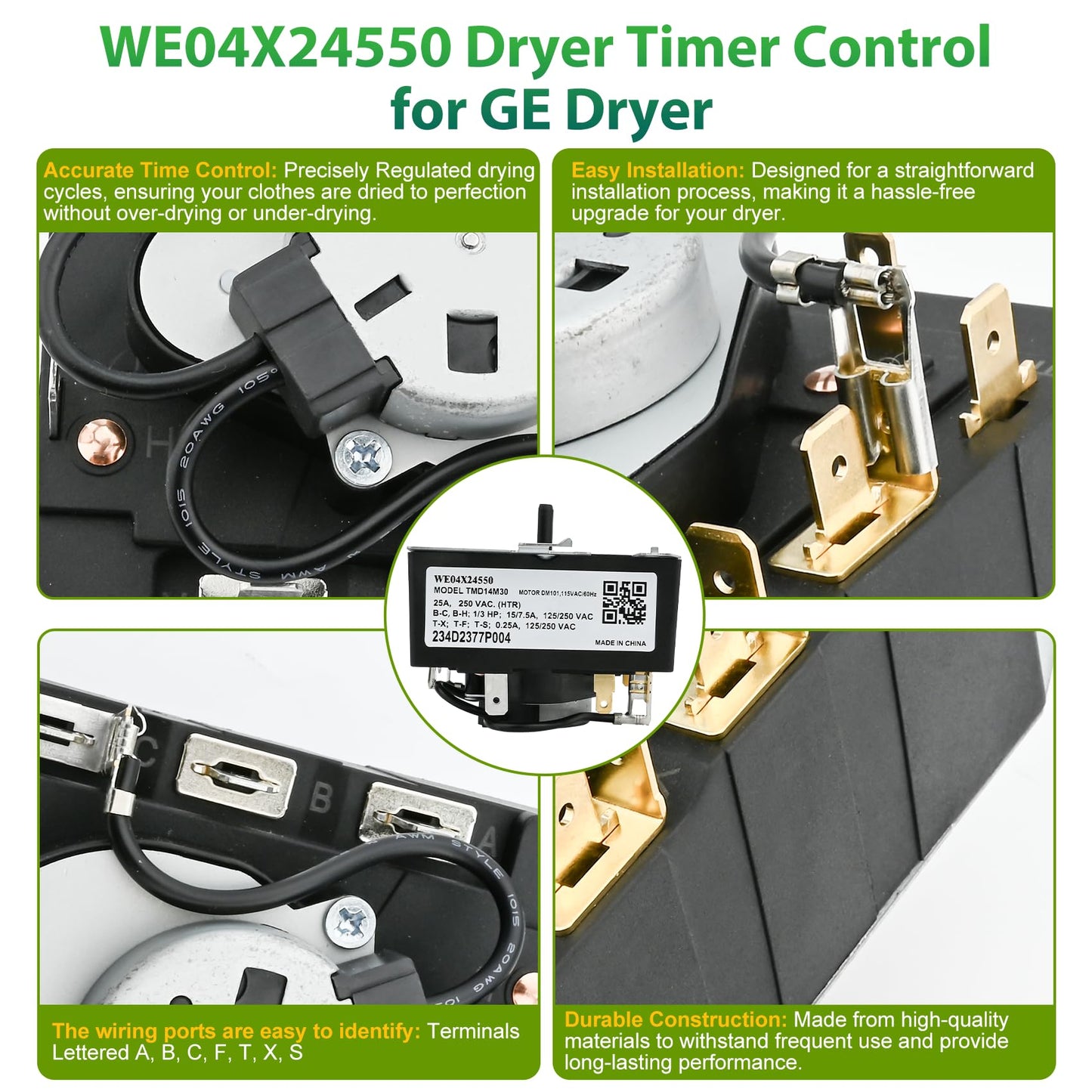 WE04X24550, 234D2377P004 Dryer Timer Compatible with GE/Hotpoint GTD42GASJWW, XTD72E8STWS, ETD48EASWWB Dryer etc. OEM Upgraded TMD14M30 Timer Replacement TMD16M12 234D2377P003 WE04X24549 221027 etc