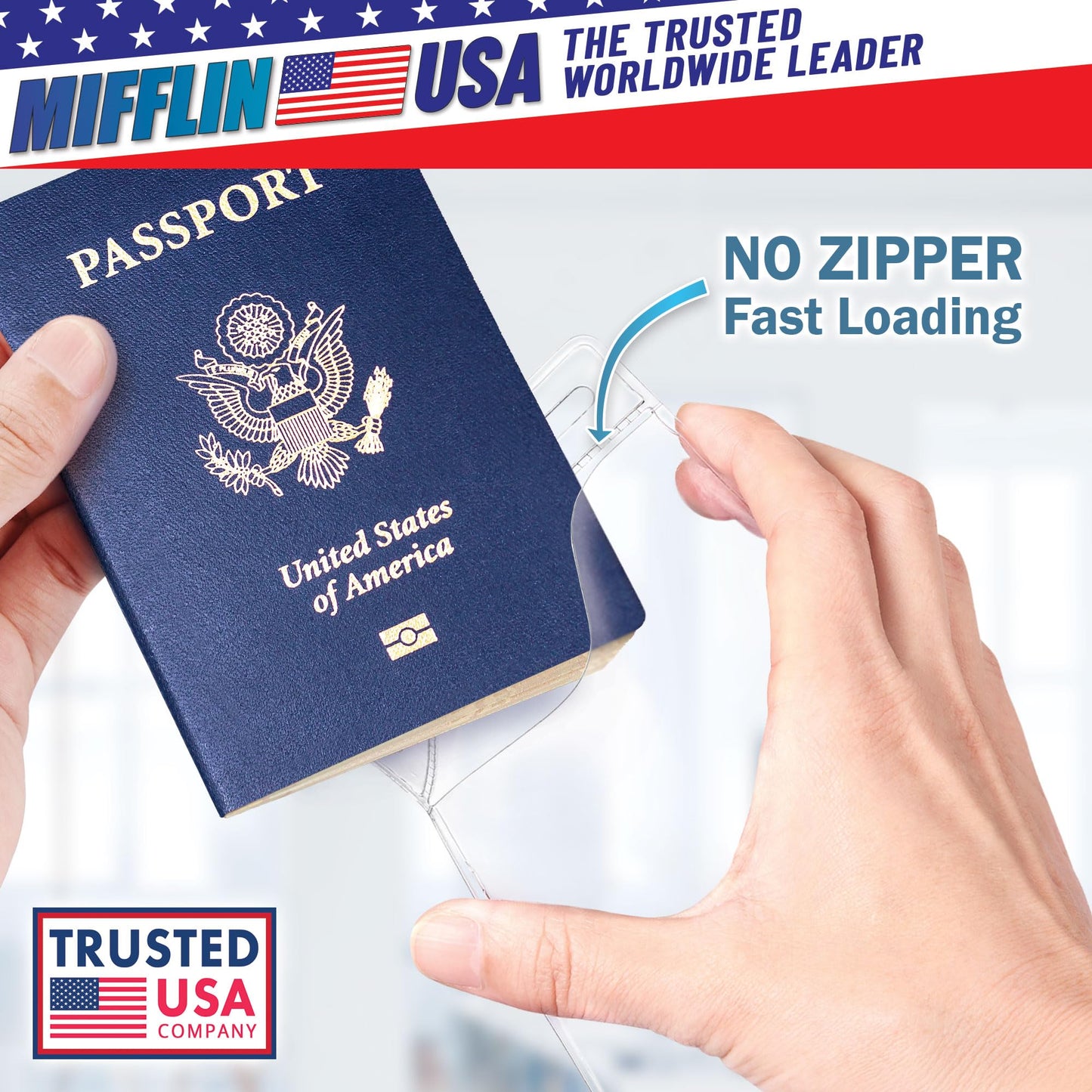 Mifflin-USA Passport & Card Holders (Clear, 4x6 Inches, 250 Pack), Extra Large ID Name Badge Holder, Zipperless Vertical Plastic Card Holders