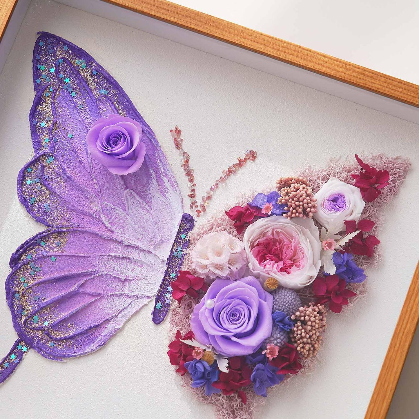 ADDWel Preserved Real Rose Butterfly Shadow Box - 12x12 3D Handmade Eternal Flower Wall Art, Unique Birthday Anniversary Purple Gifts for Women, Mom, Wife, Grandma