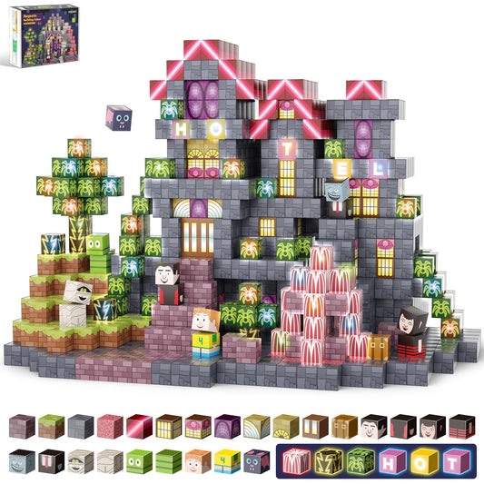Magnetic Blocks -198PCS Enchanted Hotel Magnetic Building Cubes,Educational Sensory Stacking Kit & STEM Learning Play,Christmas Birthday Creative Gifts for Kids Boys Girls Ages 4 5 6 7 8 10+ Years Old