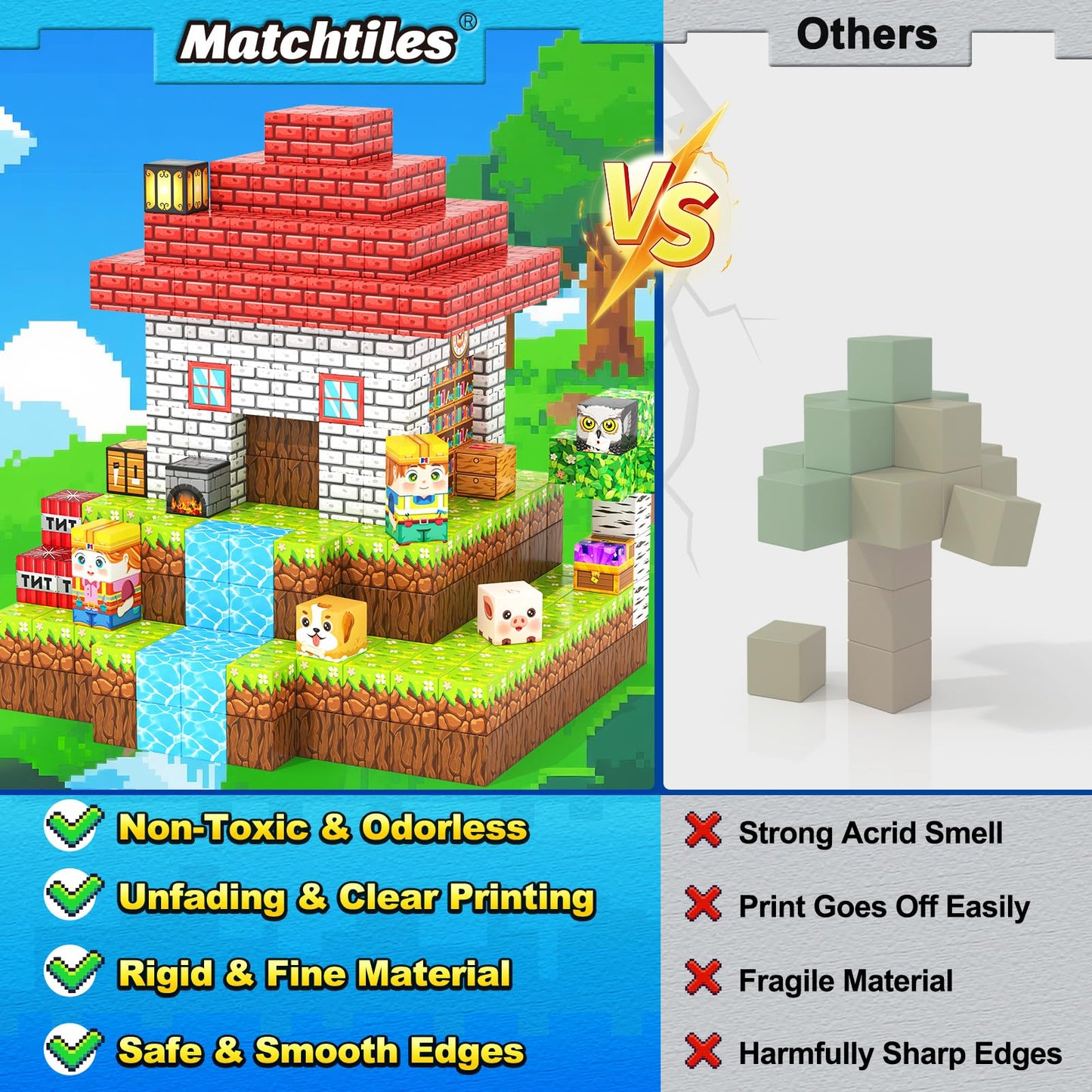 Magnetic Blocks - Mine Magnet World Building Toys for Kids Ages 5-7 6-8 8-12, STEM Magnetic Building Blocks Kids Sensory Toys Games, Present for 3+ Year Old Boys and Girls