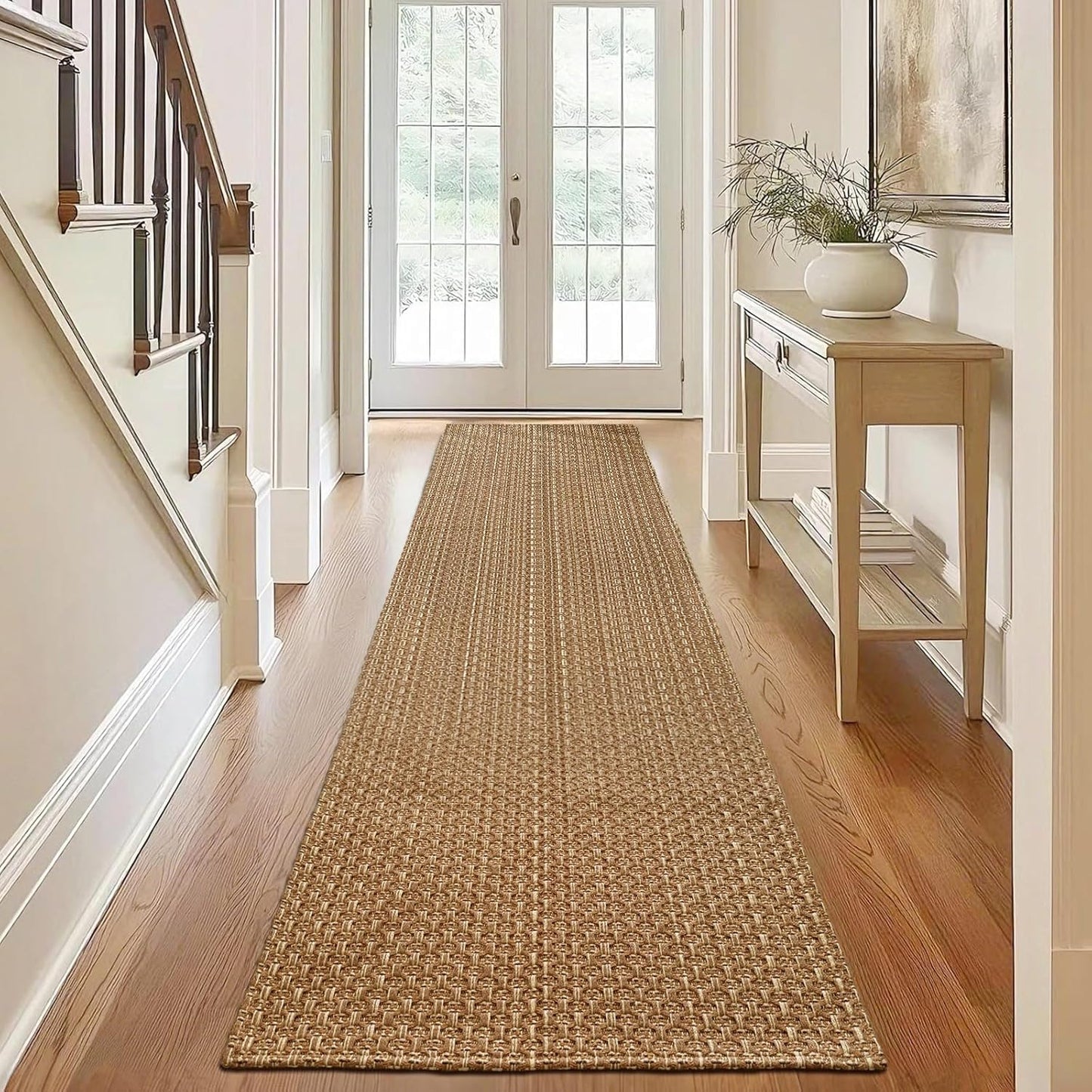 Boho 2x8 ft Runners for Hallway,Braided Style Long Kitchen Runner Rugs,Soft Faux Jute Rug,Neutral Entryway Runners,Washable Solid Carpet for Bedroom,Hallway Living Room,Non Slip,Tan Brown