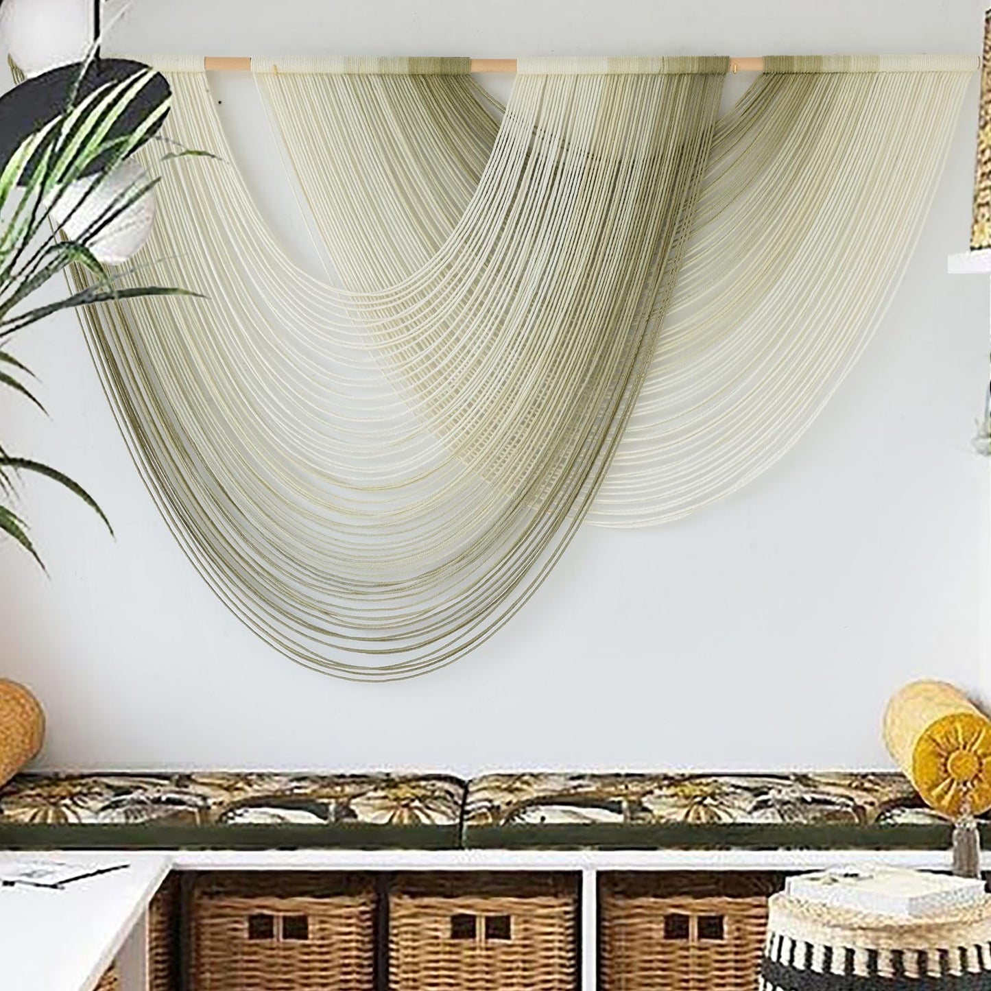 Flber Macrame Wall Hanging Boho Wall Decor Tapestry Dip Dyed Ombre Moss Green Handmade Wall Art Woven Cotton Rope Backdrop with for Bedroom Living Room, 57" W x 39" L