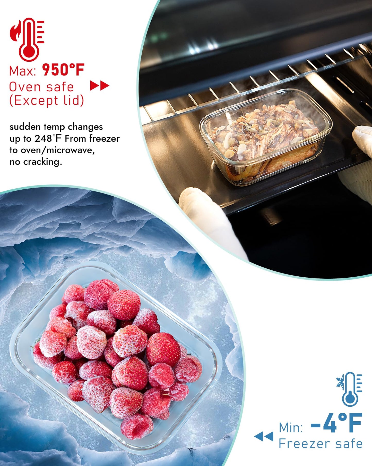 BOROHOUSE 6-Pack Borosilicate Glass Food Storage Containers Set with Airtight Lids - Oven, Microwave & Freezer Safe, Leak-Proof, BPA-Free - Baking, Meal Prep & Gift Ready