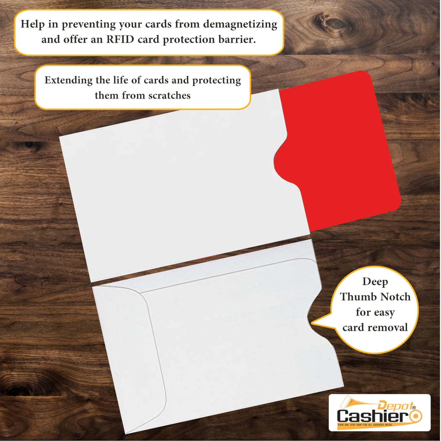 1000 Cashier Depot - Key Card Holders, Credit Card Protectors, White Paper Sleeves, 2-3/8 x 3-1/2 Inch, Sturdy 24lb. Paper, 1000 Count