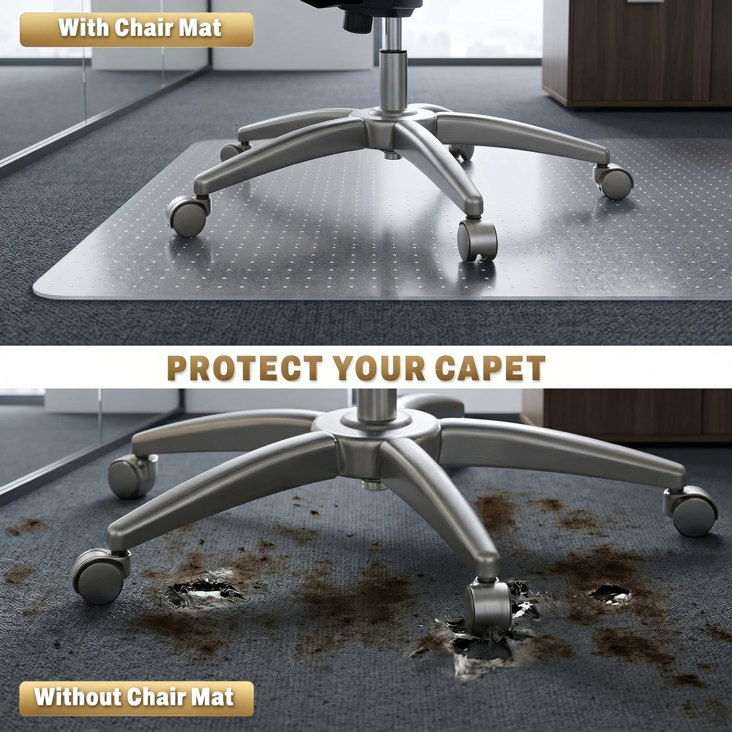 BesWin Heavy Duty Office Chair Mat for Carpet, 32" x 55" Clear Hard Carpet Protector Mat, Anti-Slip Desk Floor Mat for Office Chair on Carpeted Floors, Easy Glide, Ship Flat