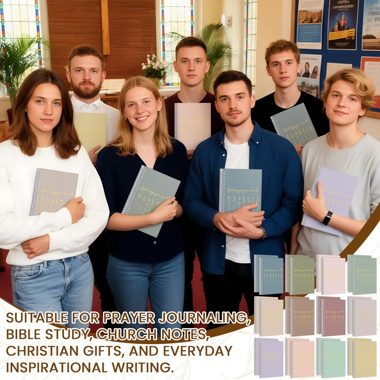 MotiMind 24 Pcs Floral Christian Spiral Notebook Set Christian Gifts for Women God Says You Are Bible Verse Inspirational Prayer Journal with Gold Foil Cover for Church 5.5" x 8.3" (Morandi)