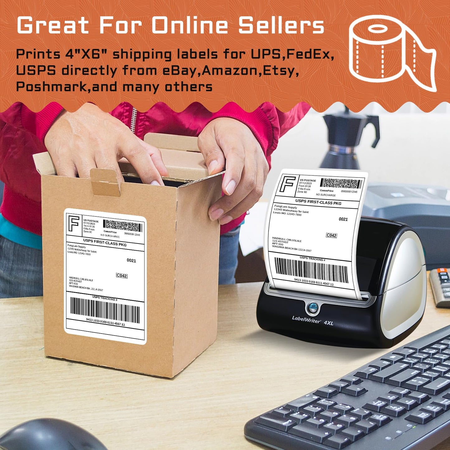 8 Rolls 4XL Labels 4"x6" Direct Thermal Shipping Label Compatible with LabelWriter 4XL 1744907 Thermal Postage Labels, 220 Labels/Roll