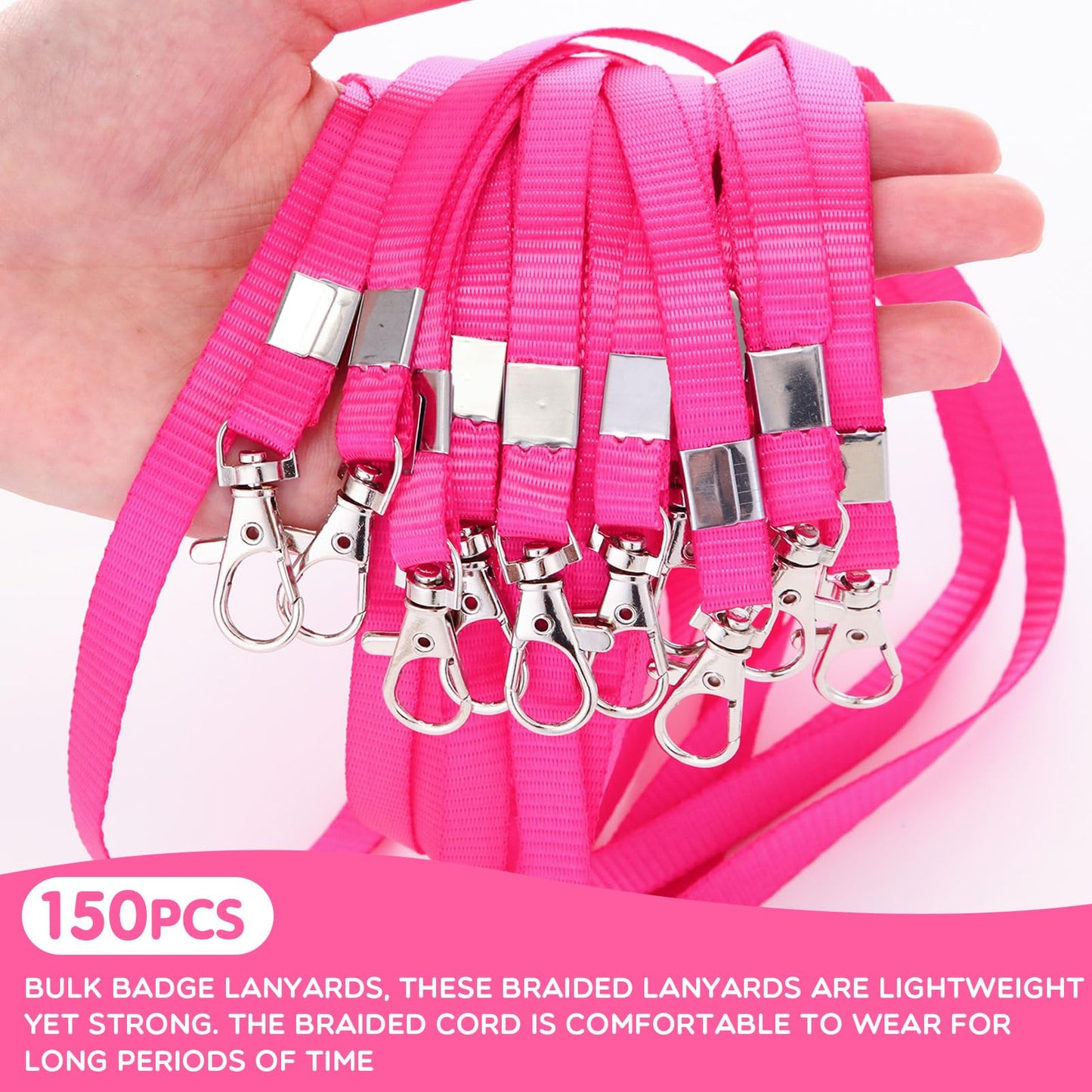 Cholemy 150 Pcs Pink Lanyards for ID Badges Nylon Necklace Lanyard Bulk with Clip Swivel Hook for Women Staff Students Key Chains (Lobster Clasp)