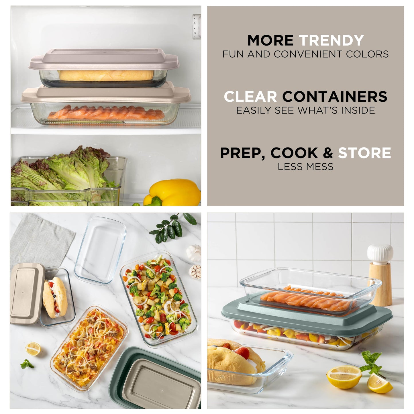 COOK WITH COLOR 8-Piece Deep Glass Baking Dish Set with Plastic Lids – Casserole and Food Storage Containers for Lasagna, Leftovers – Freezer-to-Oven, Microwave & Dishwasher Safe, Mint