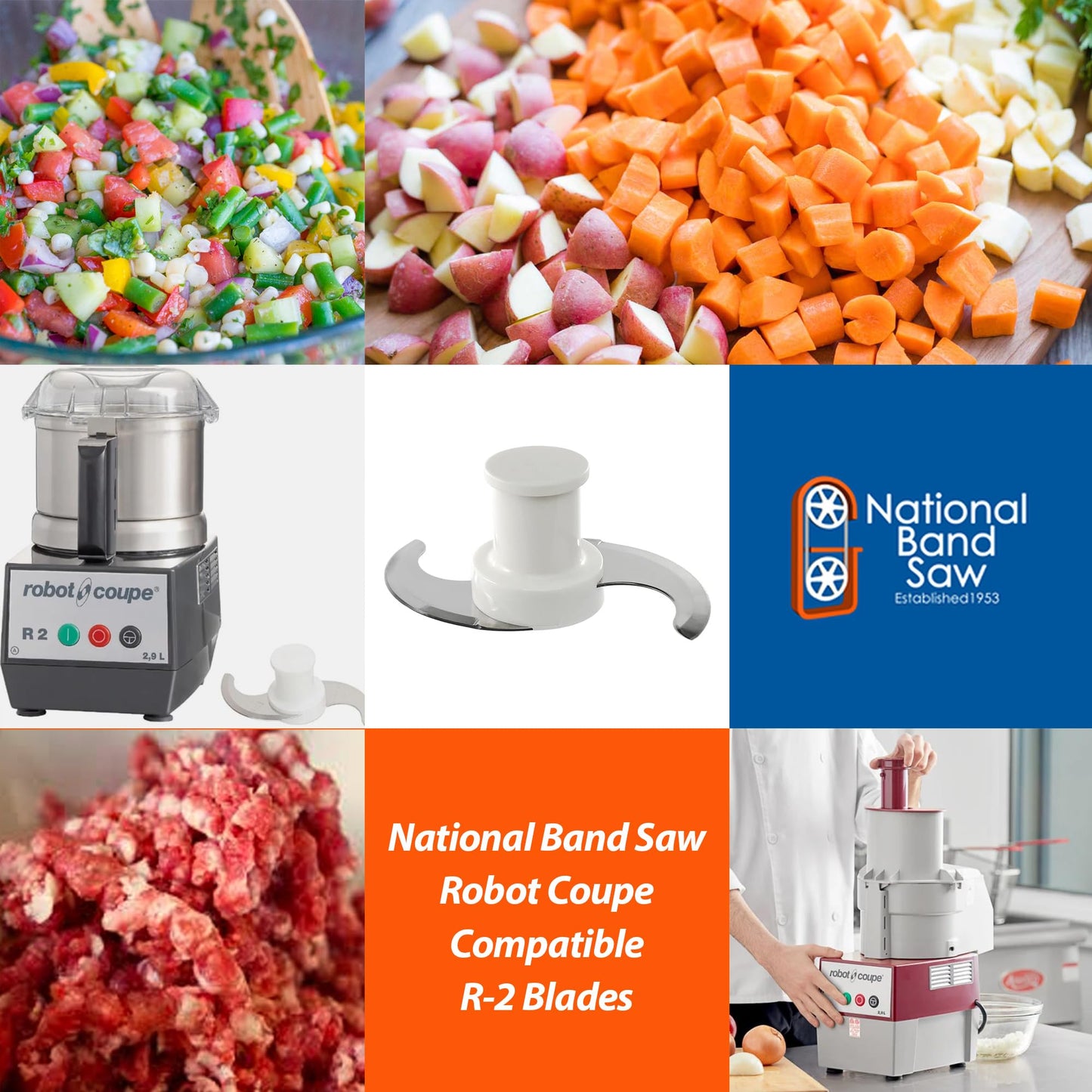 National Band Saw Robot Coupe Compatible R-2 Blades - S-Blade Replacement for Emulsifying, Mixing, Coarse Chopping - Stainless Steel in White Plastic Body - Fits R-2, R-2N, R-2U Models