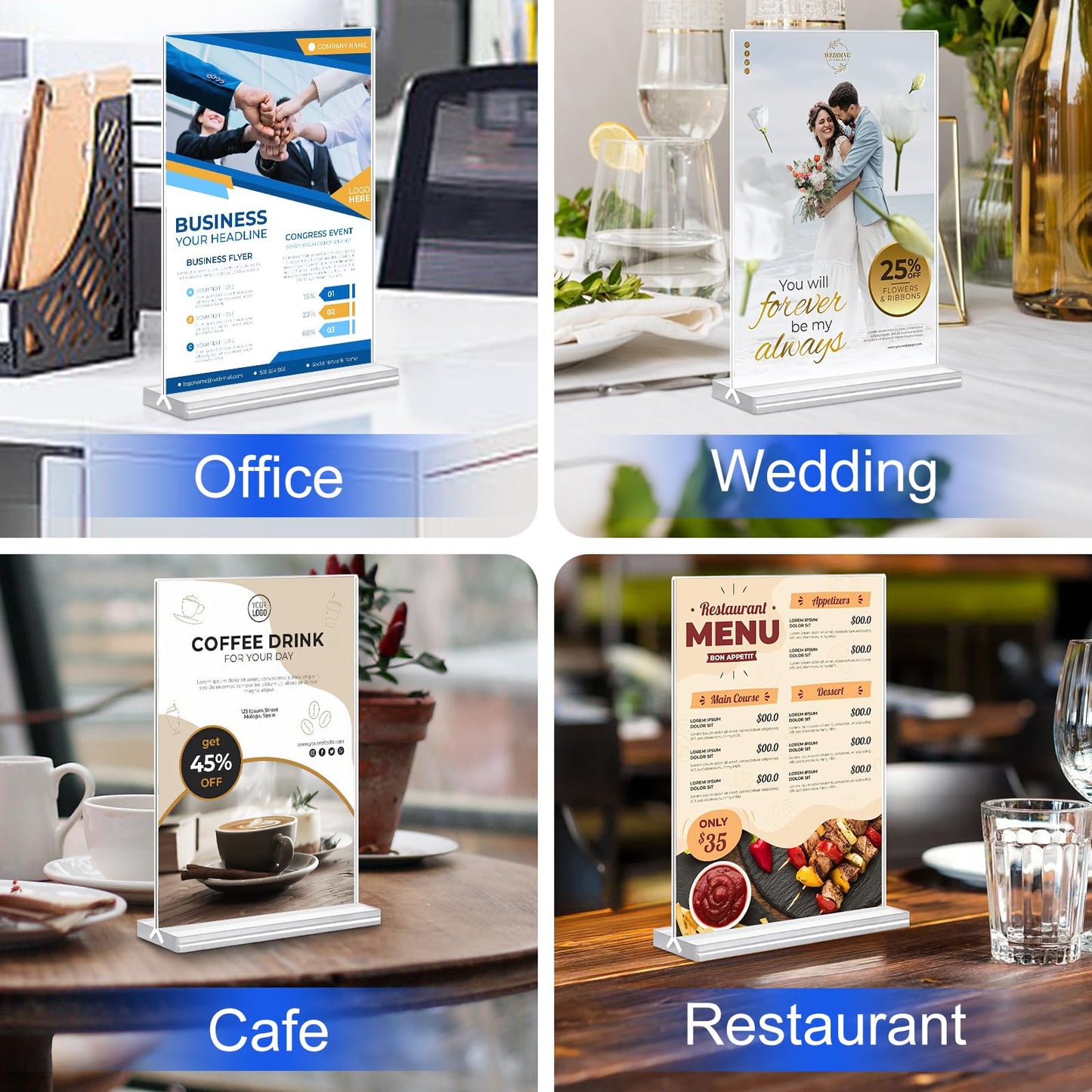 dulvus Acrylic Sign Holder 4x6 Inches 24 Pack, Double Sided Clear Display Stand Table Top Sign Paper Holder, Vertical Menu Flyer Holder, Plastic Sign Frame for Stores, Restaurants, Hotels, Office